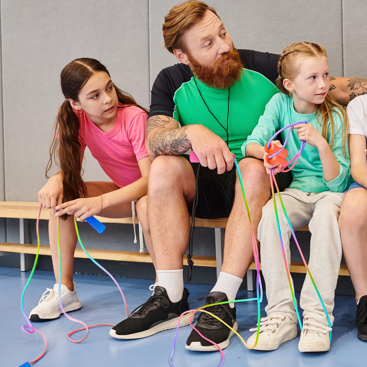 ZATAYE 6 Pack Kids Jump Rope, Colorful Gradient Nylon Skipping Ropes for Children, 7.55FT Adjustable Length, Plastic Handles, Lightweight Jumping Ropes for Schools, Events, and Family Fun