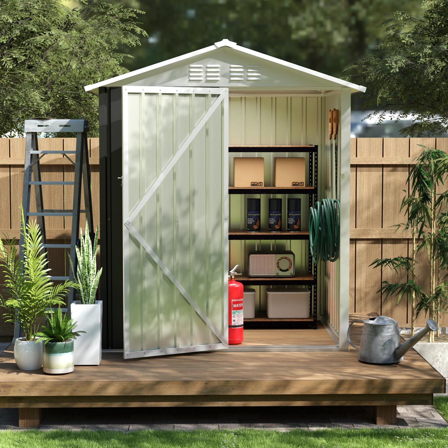 YOPTO 5.4x4.27 FT Outdoor Storage Shed, Metal Garden Tool Shed with Sloping Roof and Lockable Doors for Backyard Garden Patio Lawn, Grey