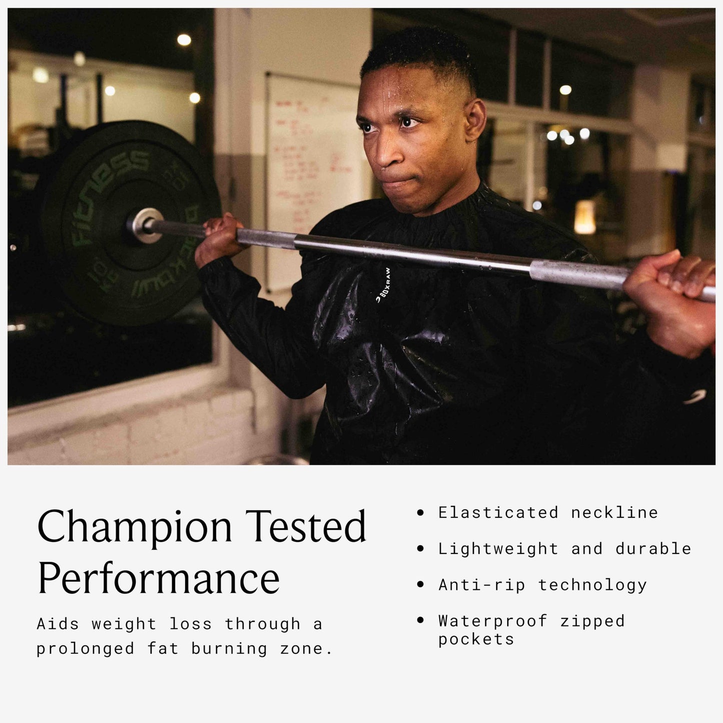 BOXRAW Lineal Sauna Suit - Black - M - Sweat Suit for Boxing & MMA - Top & Bottoms - Professional Non Rip Weight Loss Training Gear - Multiple World Champion Tested & Waterproof Zipped Pockets