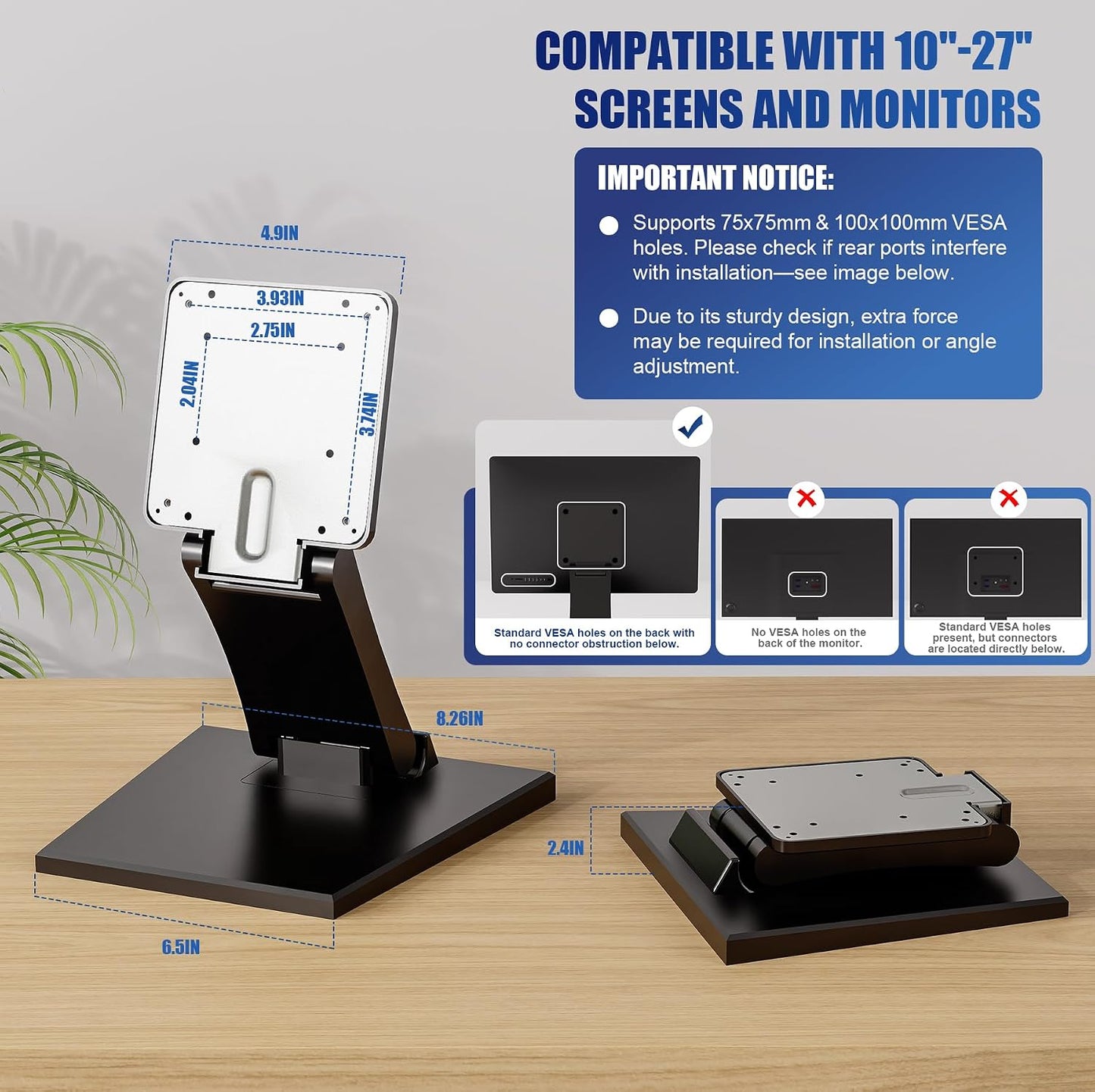 XFlexVida 1024" 75x75/100x100mm Upgraded Adjustable Folding VESA Stand for Screens Includes Extension for Recessed