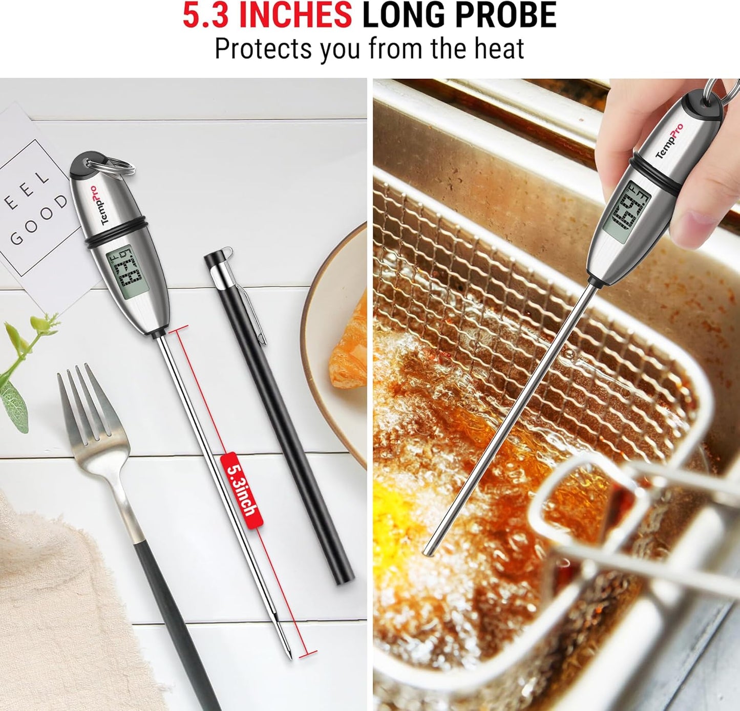 TempPro Digital Food Thermometer - Super Long Probe for Cooking, Baking, and BBQ | Ideal for Meat, Bread, and Candy