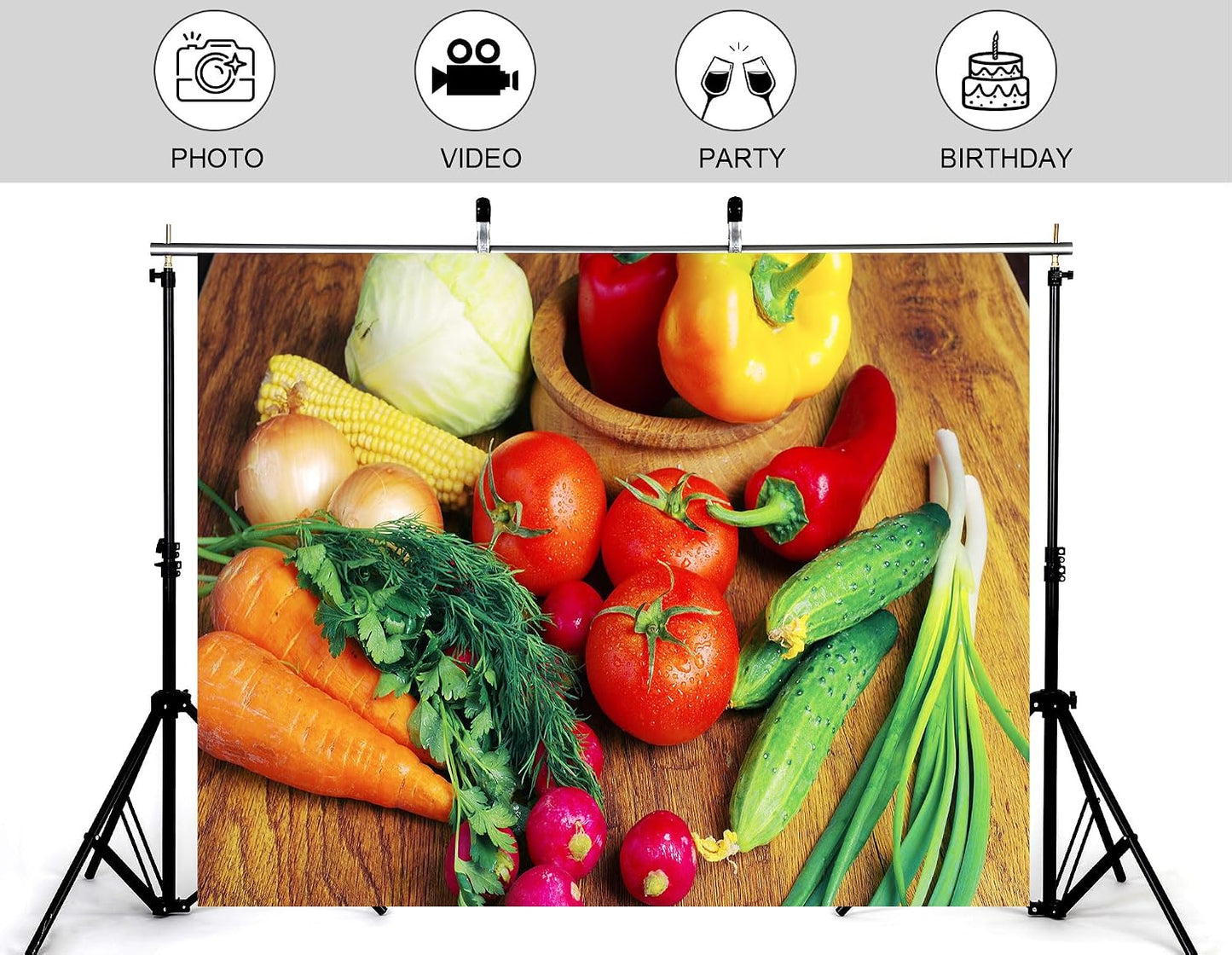 KeyWork 10x7ft Fresh Vegetable Backdrop Farm Produce Photography Background for Farm Themed Wedding Bridal Shower Party