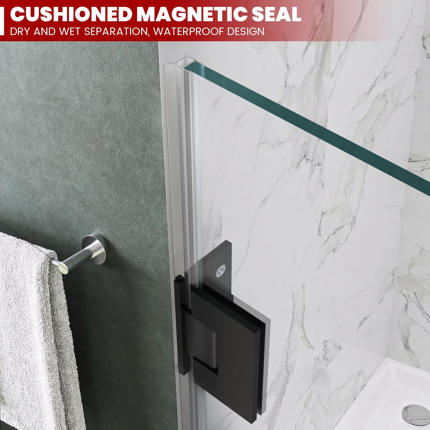 Bathroom Frameless Shower Door 28" W*72" H, 5/16"(8mm) Clear Tempered Glass Hinged Shower Door with Seal Strip and Handle, Matte Black Clamps