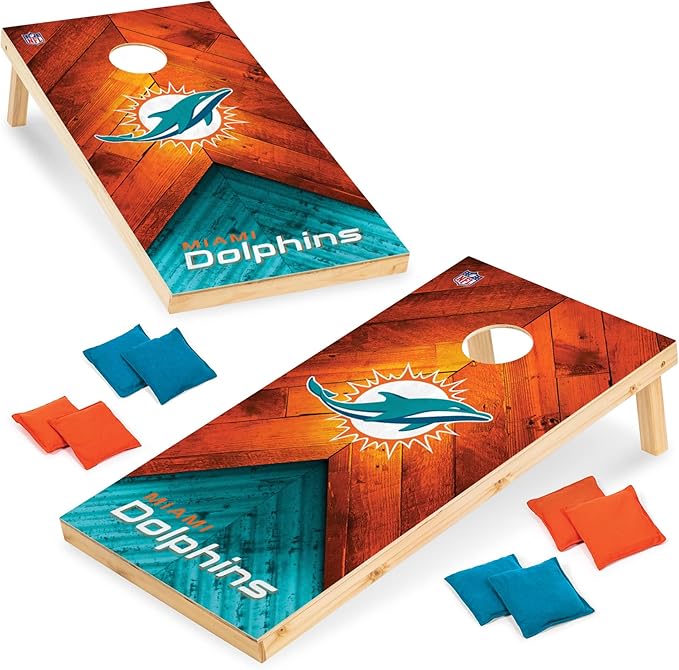 NFL Football 2' x 4' Regulation Size Solid Wood Cornhole Set with Direct Print HD Team Graphics Great Gift for Any Football Fan! Bean Bag Toss Family Outdoor Game
