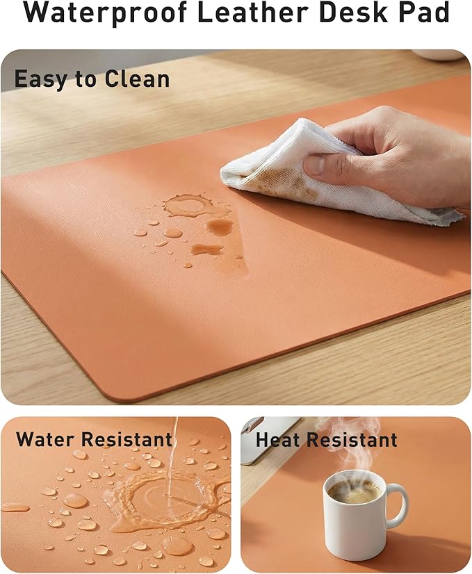 Aothia Faux Leather Desk Mat - Large Mouse Pad, Non-Slip PU Leather Blotter, Waterproof Writing Surface for Office and Home (Hermes Orange, 42" x 17")
