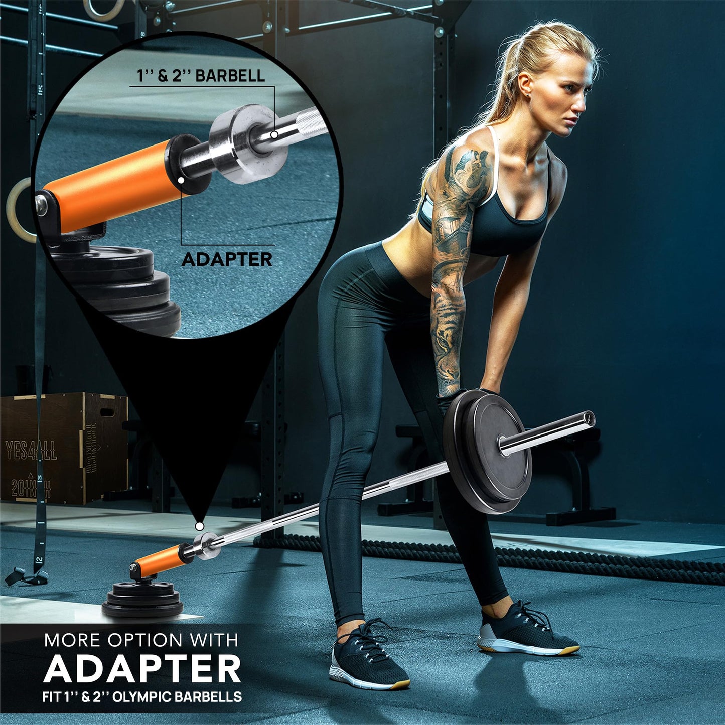 Yes4All Landmine Attachment for 1" & 2" Barbells with Weight Plate Holder, 360 Swivel & Heavy Duty Steel Construction for T-Bar Rows, Presses & Storage, 8"x4" Pivot Sleeve, Orange
