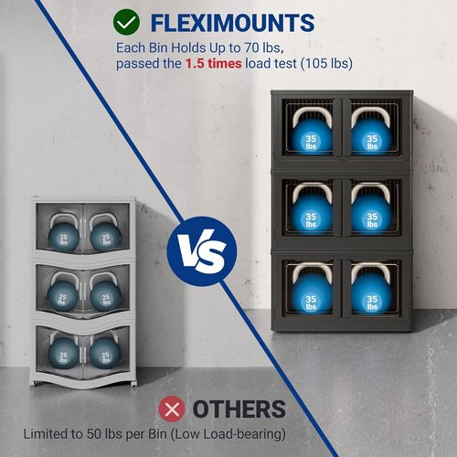 FLEXIMOUNTS Stackable Storage Bins - Collapsible Plastic Organizers with Lids & Wheels | 2-Pack, Milky White