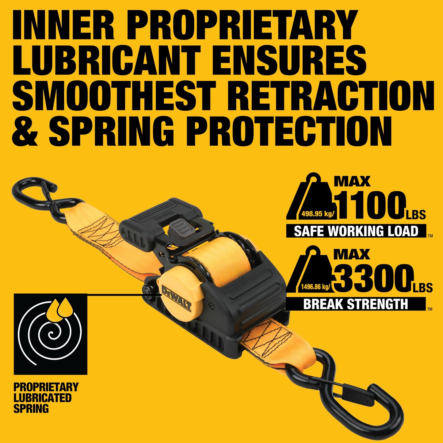 DEWALT DXBC9002-2X 8-Piece Kit with 2” x 10’ Auto Retractable Ratchet Straps (3,300 lb Break Strength) and 1.7" x 18" Premium Soft Loops (11,000 lb Break Strength)