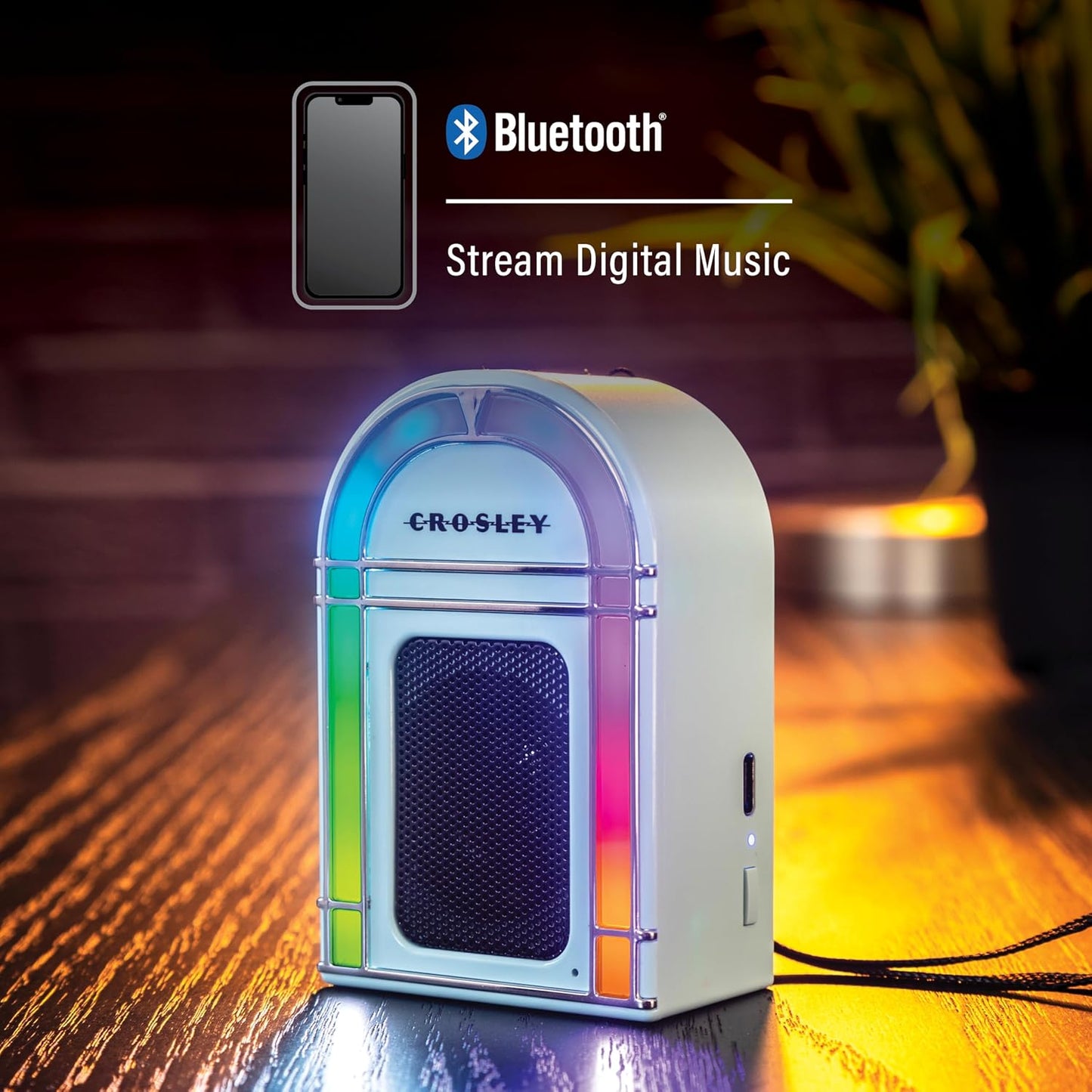 Crosley Aqua Blue Mini Jukebox Bluetooth Speaker with LED Lights