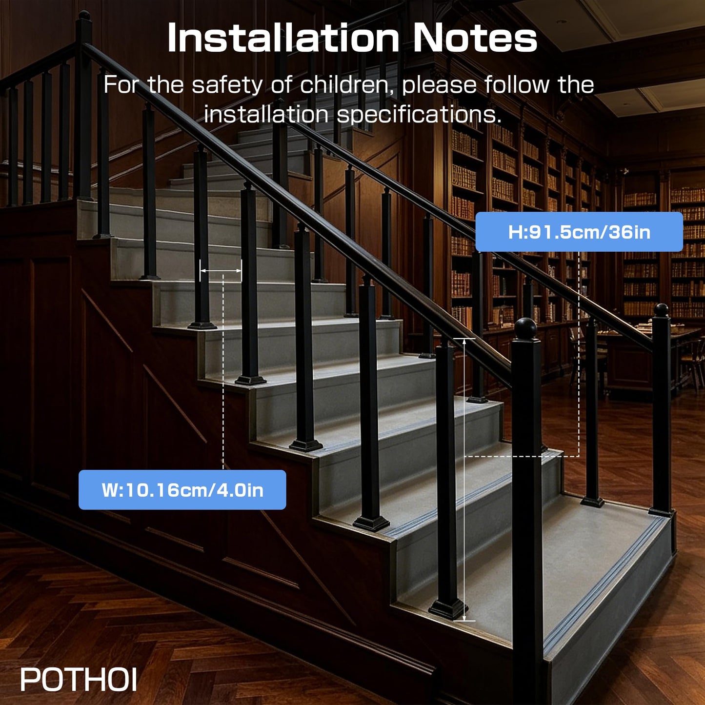 Front Mount Stair Railing Post, 33.46 Inch Black Metal Baluster Spindles with 270° Adjustable Bracket for Indoor Stairs, Deck, Porch & Balcony Railing