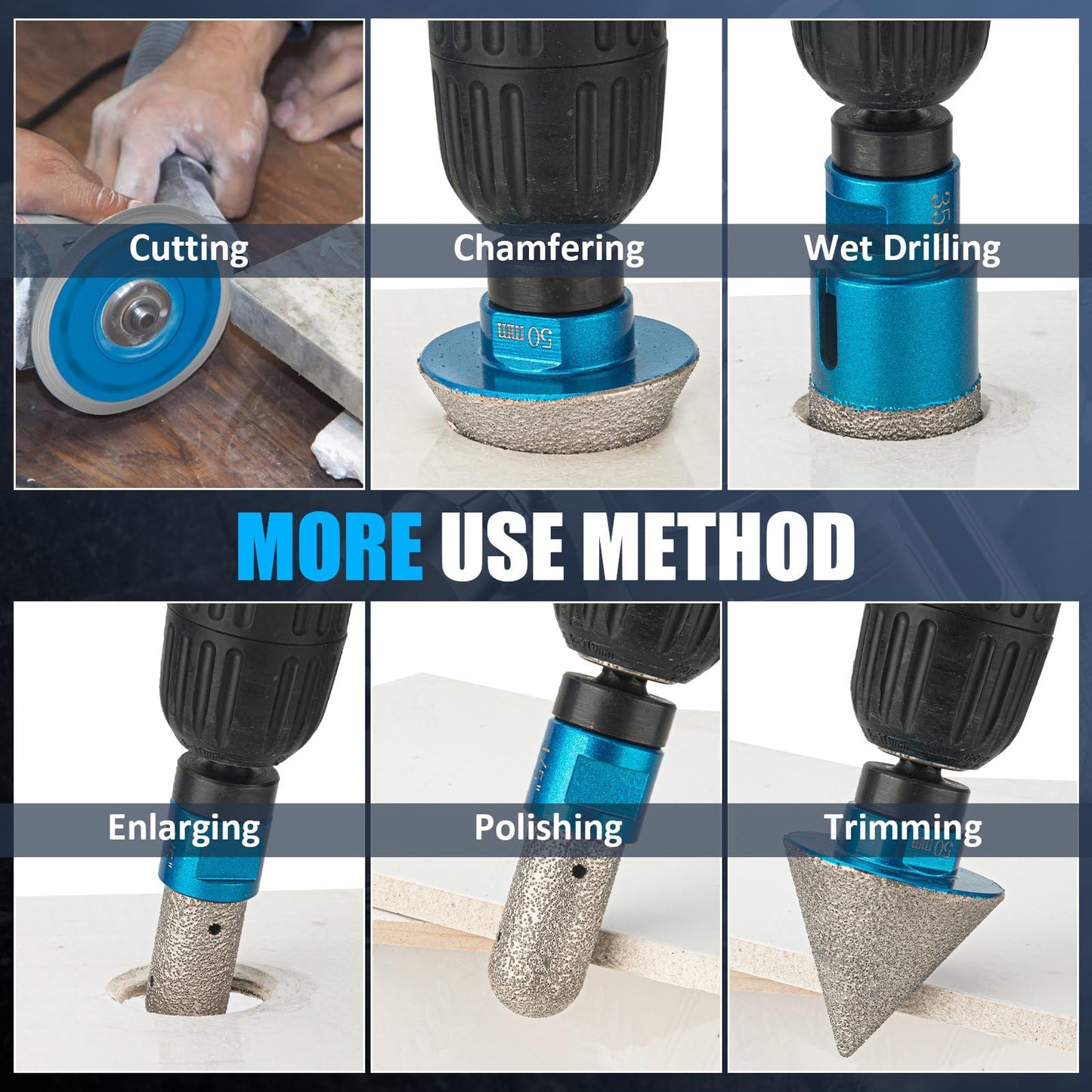 Diamond Tile Hole Saw Kit - 14 PCS Set Including 6/6/8/20/25/35/50/75/100mm Drill Bits, 20mm Finger Bit, 50mm Beveling Chamfer Bit, and 5" Diamond Blades for Tile, Ceramic, Porcelain, and Marble