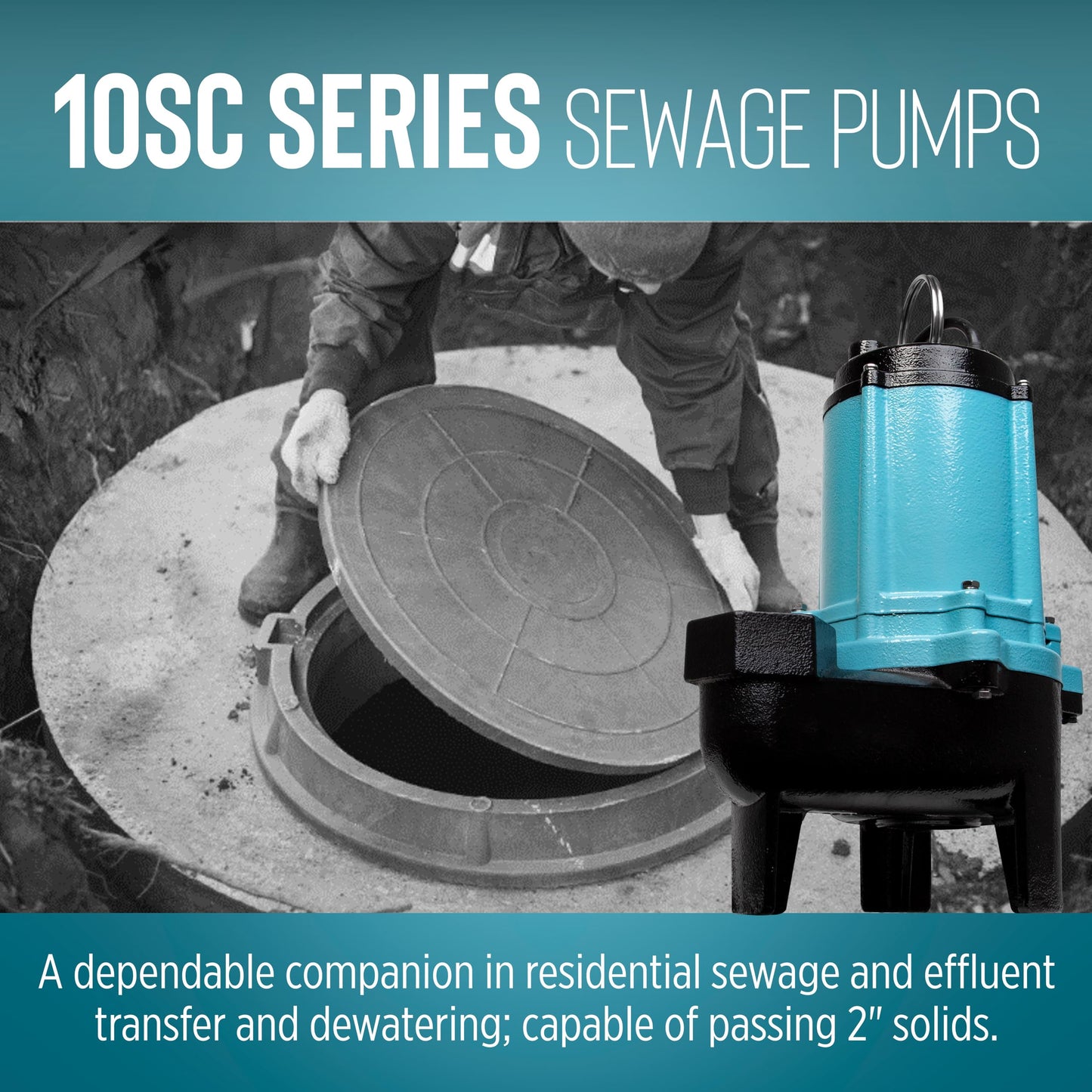 Little Giant 10SC-CIM, 115-Volt, 7200 GPH, 1/2 HP Manual Cast Iron Sewage/Effluent Pump (No Switch) with 2-Inch FNPT Discharge and 50-Ft. Cord, Blue, 511434