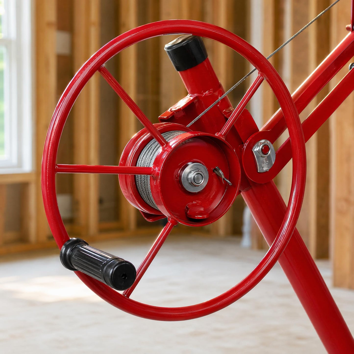 Winado 16 FT Drywall Lift Panel Rolling Hoist Jack Lifter Sheetrock, Drywall Lifting Construction Tools Caster Wheel with Adjustable Telescopic Arm, Red