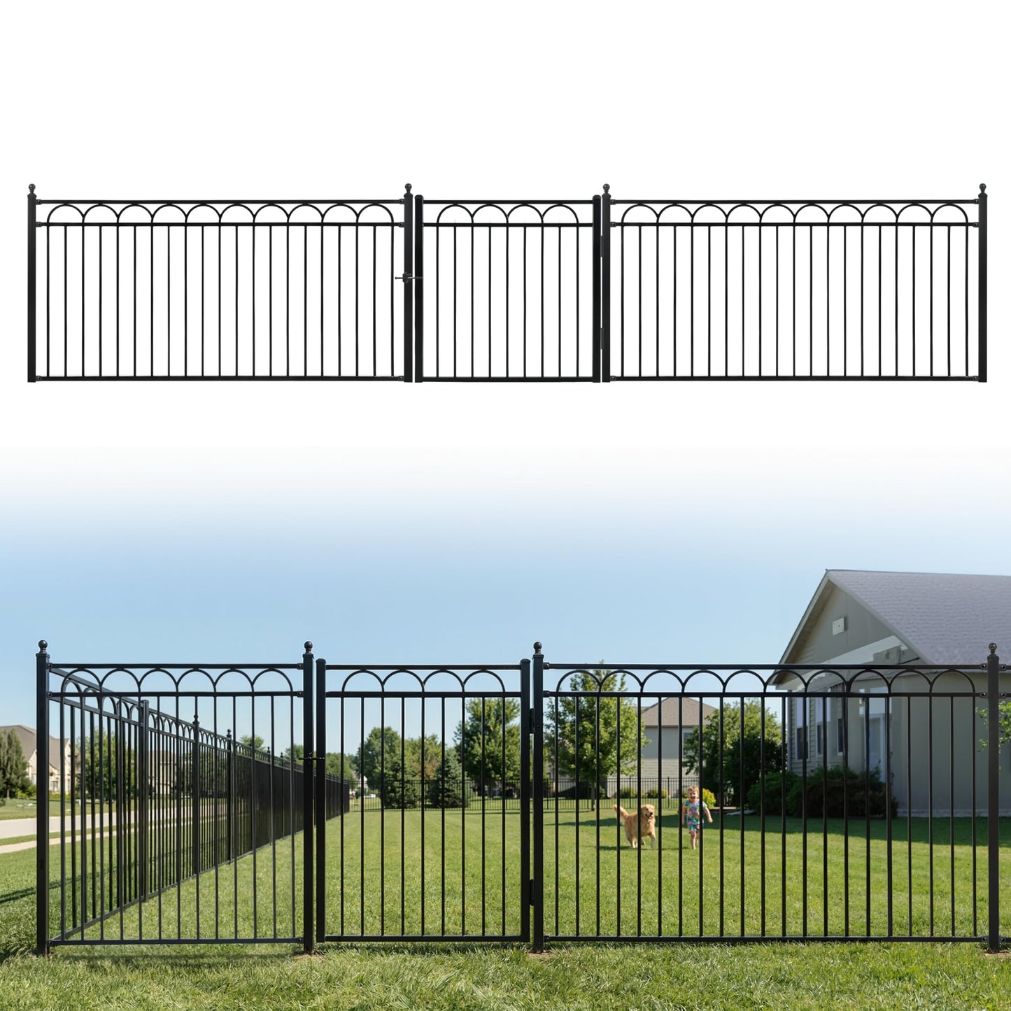 Fencer Wire 104FT Heavy Duty Arc Fence Barrier Kit, Anti-Rust Metal Steel Fence with 4FT Height X 8FT Width Panels, Gate, Posts, Connectors, Outdoor Fencing for Yard, Pool, Patio
