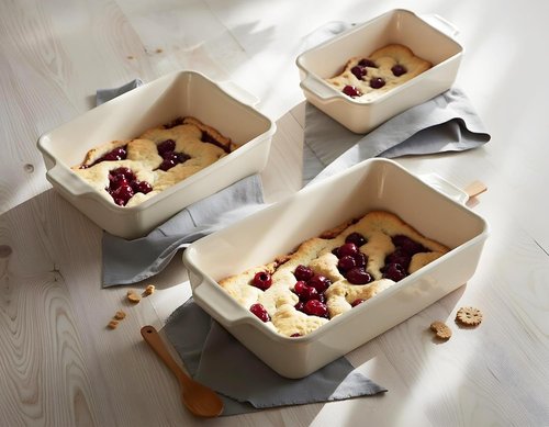 Kook Ceramic Bakeware Set - Rectangular Baking Dishes for Casseroles & Lasagna | 3-Piece Set in Ivory
