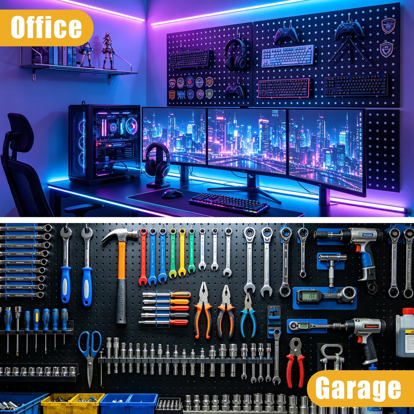 SIRUIYTUO Peg Board, 4 Pack 12x24 inch Metal Pegboard Panels Pegboards wall Organizer, Heavy Duty Peg Board with Hooks for Walls Home, Garage Tool Storage, Office, Craft Room, Kitchen