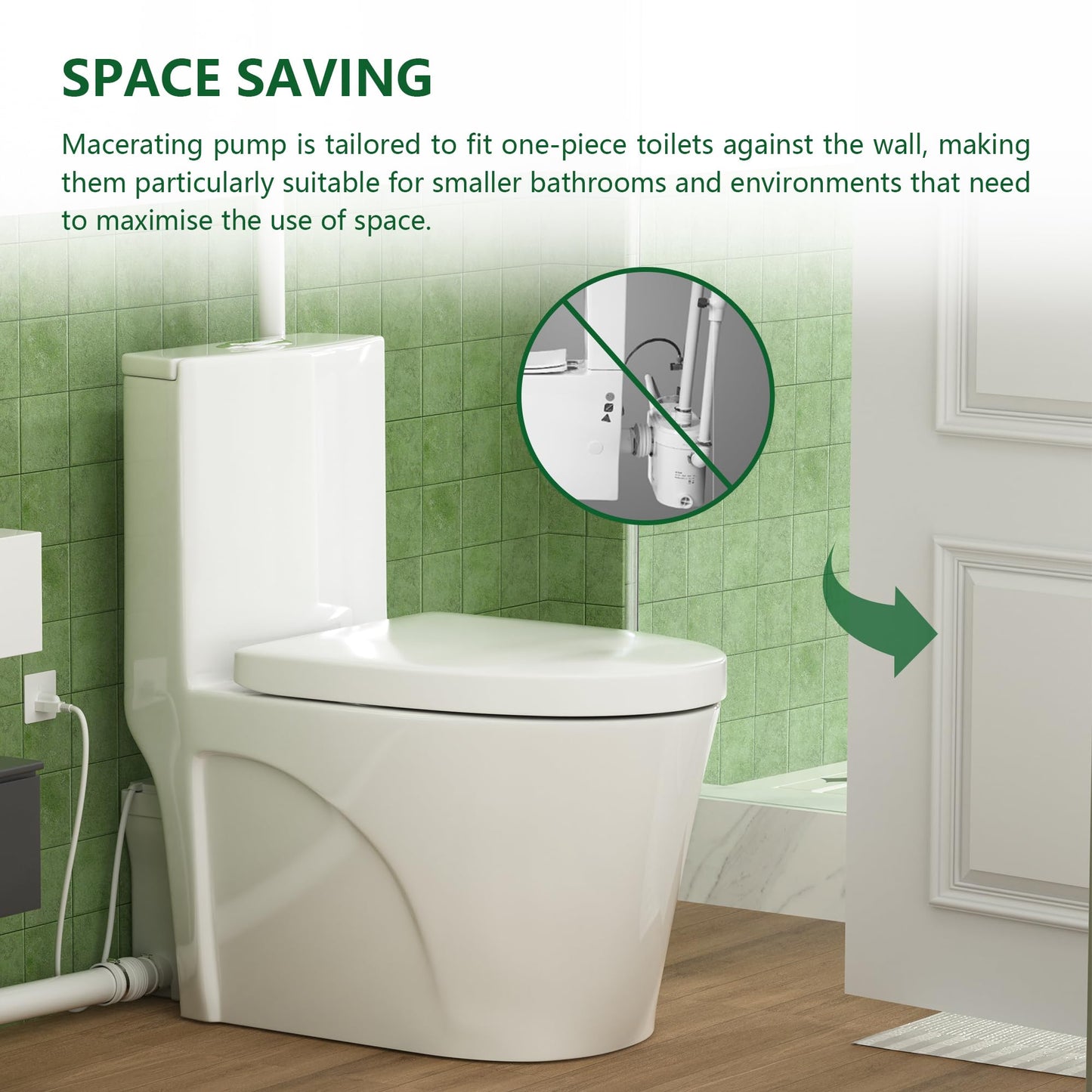 SUPERFLO 600W Macerating Toilet System, Upflush Toilets for Basement with One Piece Toilet Bowl & Soft Close Seat, Macerator Toilets Pump with 3 Inlets for Toilet, Sink & Shower