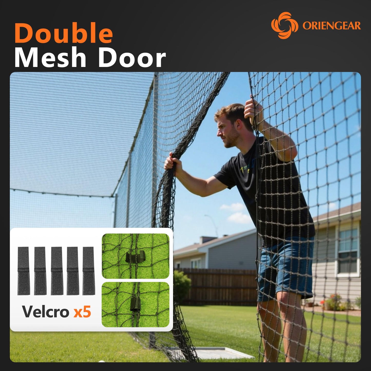 ORIENGEAR Baseball Batting Cage Nets, ONLY NET, 12'H x12'W x 70'L Baseball and Softball Cage Netting, 1.88" Mesh, Professional Fully Enclosed Heavy Duty PE Hitting Cage Net with Door, Without Poles