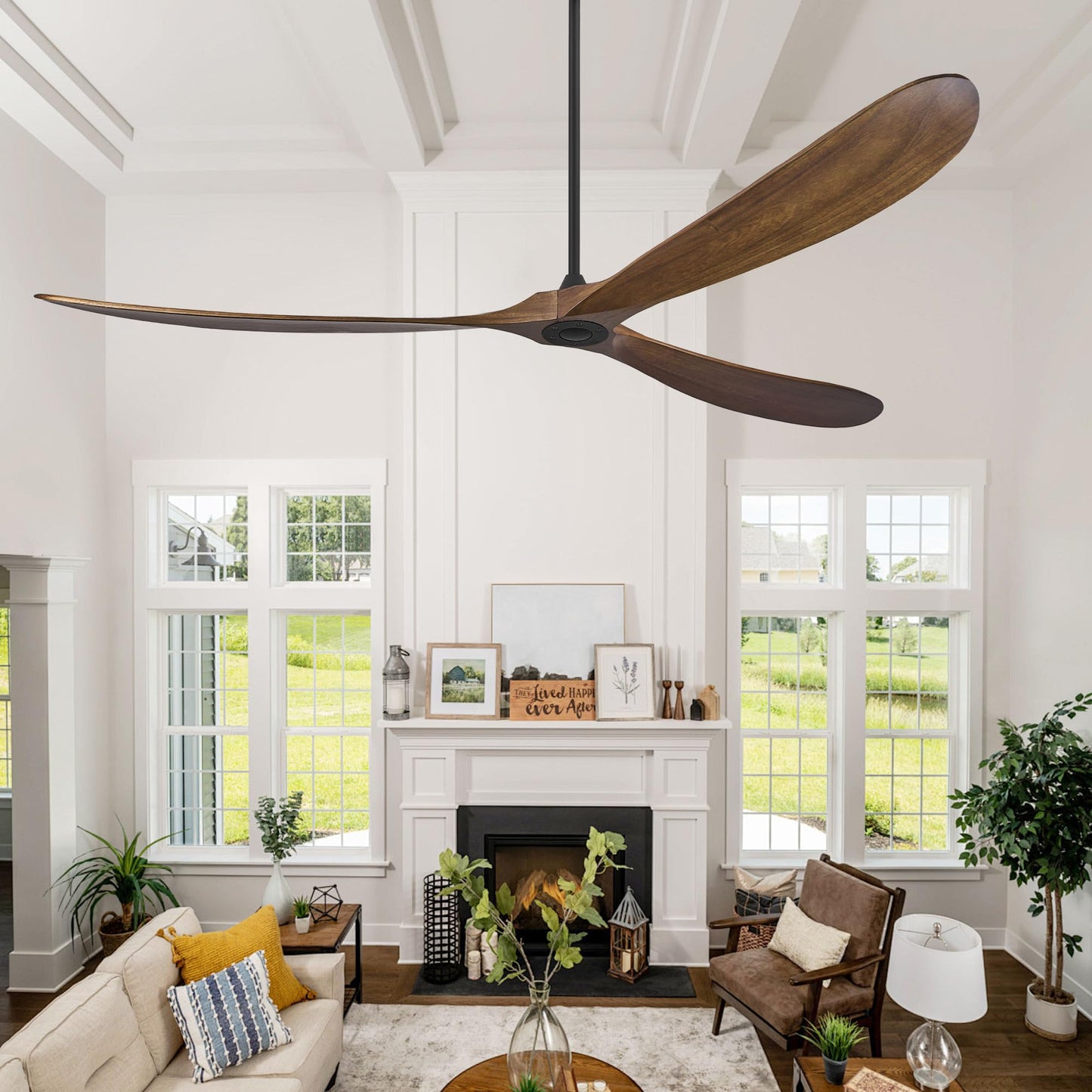 Haipeel Wood Ceiling Fans without Lights, 84 Inch Extra Large Ceiling Fan no Light with Remote, High CFM Indoor Outdoor Ceiling Fan no Light 3 Blade Propeller for Patios Farmhouse Garage, Dark Walnut