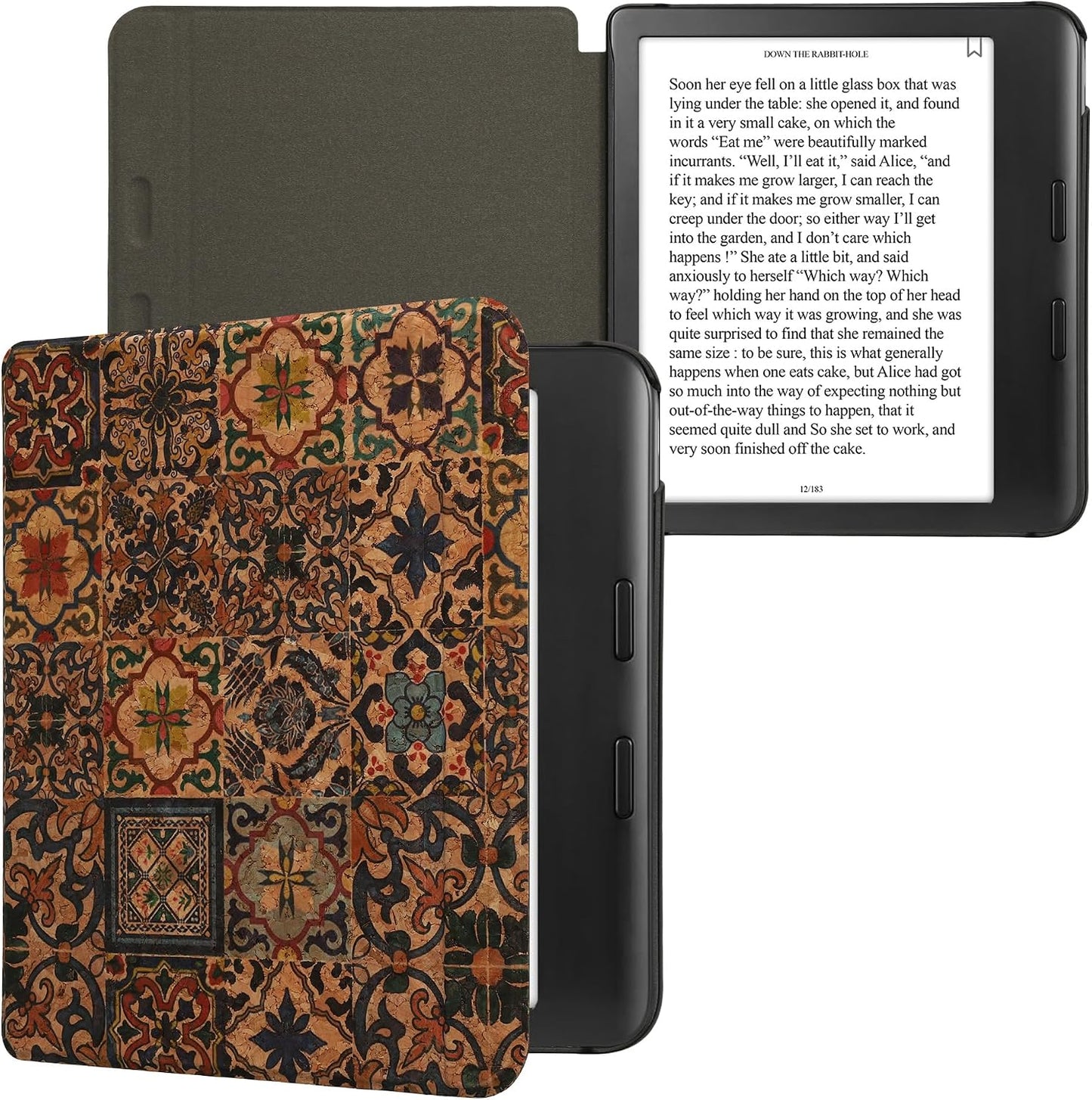 kwmobile Cork Case Compatible with Kobo Libra Colour - Book Style Protective e-Reader Flip Cover Folio Case - Pattern
