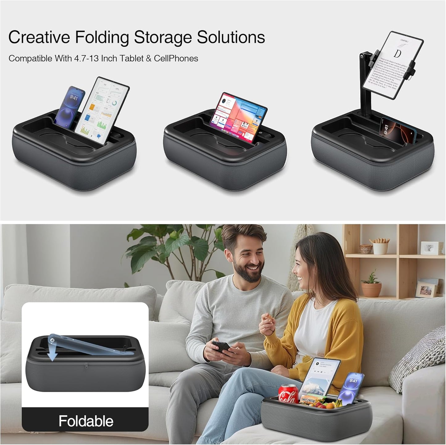 V-Hold 4.7-11 Tablet Pillow Stand, Kindle Pillow Stand with Snack Bowl, Tablet Holder for Lap in Bed for iPad & Cell