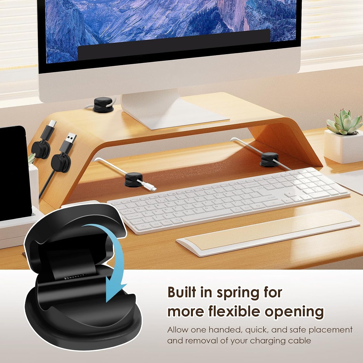 BETIMFAN 12Pack Cord Organizer, Spring Cable Holder Clips, Desk Cord Management Clips, Adjustable Phone Charger Cable