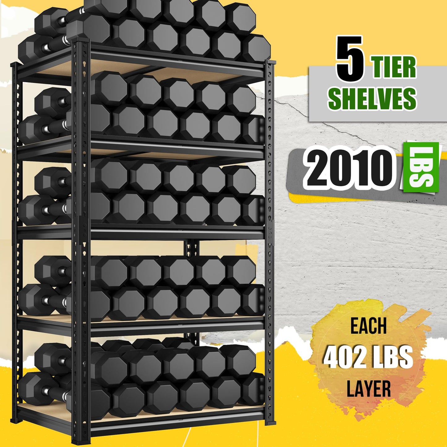 DurayLoly 2010LBS Garage Shelving Unit, Heavy Duty Storage Shelves, Adjustable 5 Tier Utility Metal Shelf for Pantry Kitchen Basement Commercial Use, 11.9" D×27.7" W×60" H, 2 Pack
