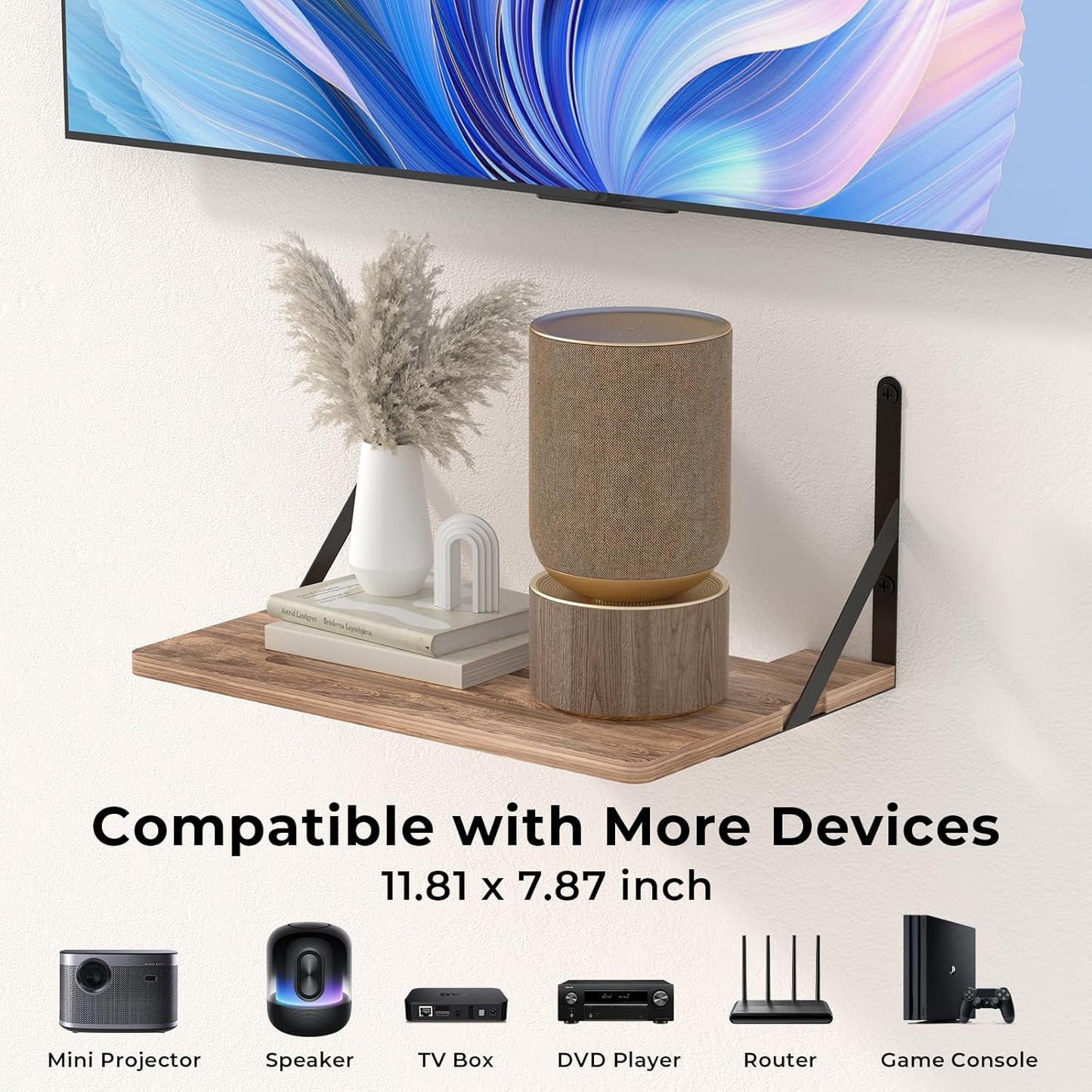 Ztounk 11.81" 7.87" PS5 Projector Wall Mount Shelf, x Floating Shelf for Projector, Router, Modem, Cable Box, Xbox