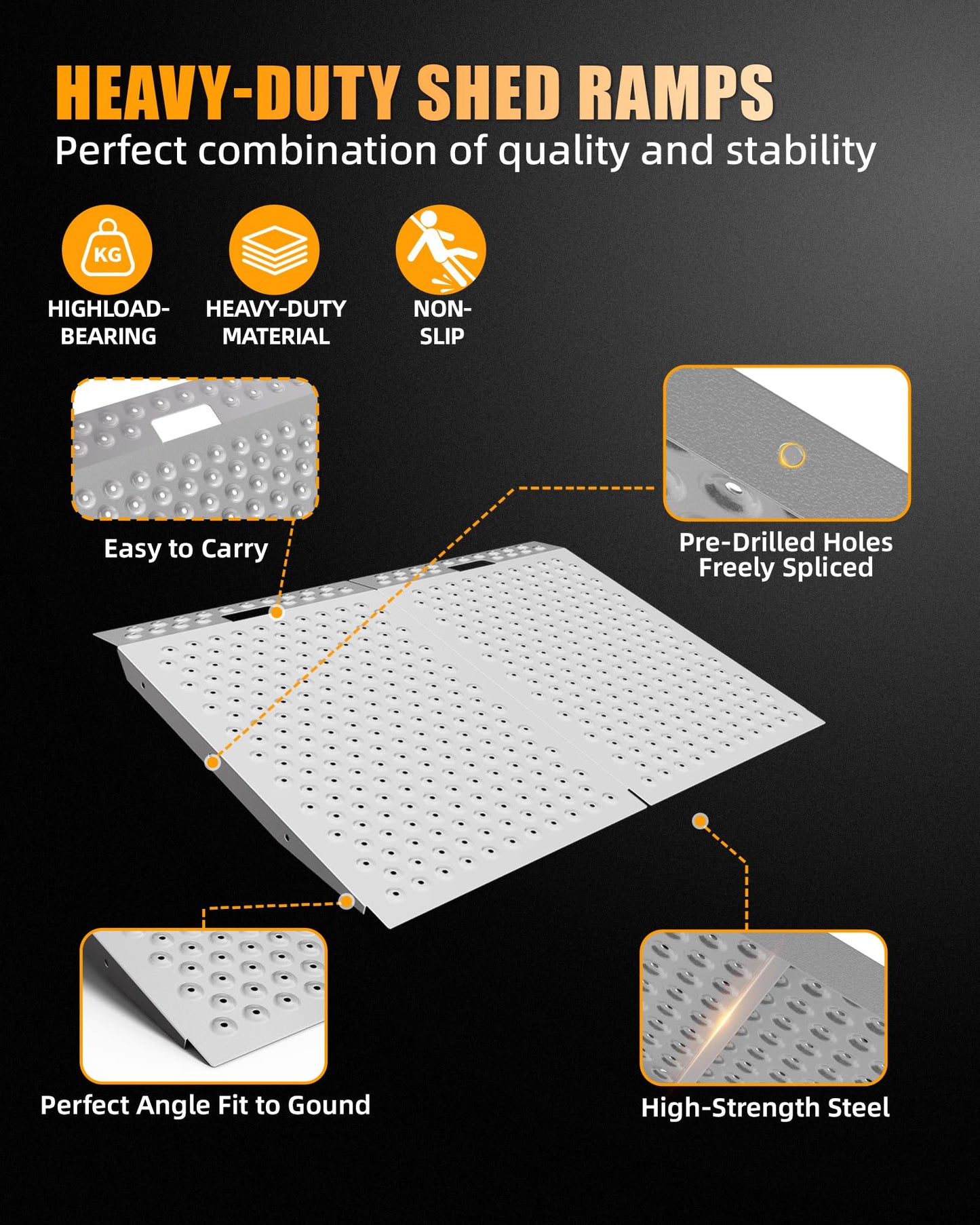 VNN 36" x 48" Shed Ramp for Riding Mower - 1500 LB Capacity Shed Ramps, Anti-Slip Punch Plate Ramp for ATV, Motorcycles, Garages & Barns (2PC, Slivery)