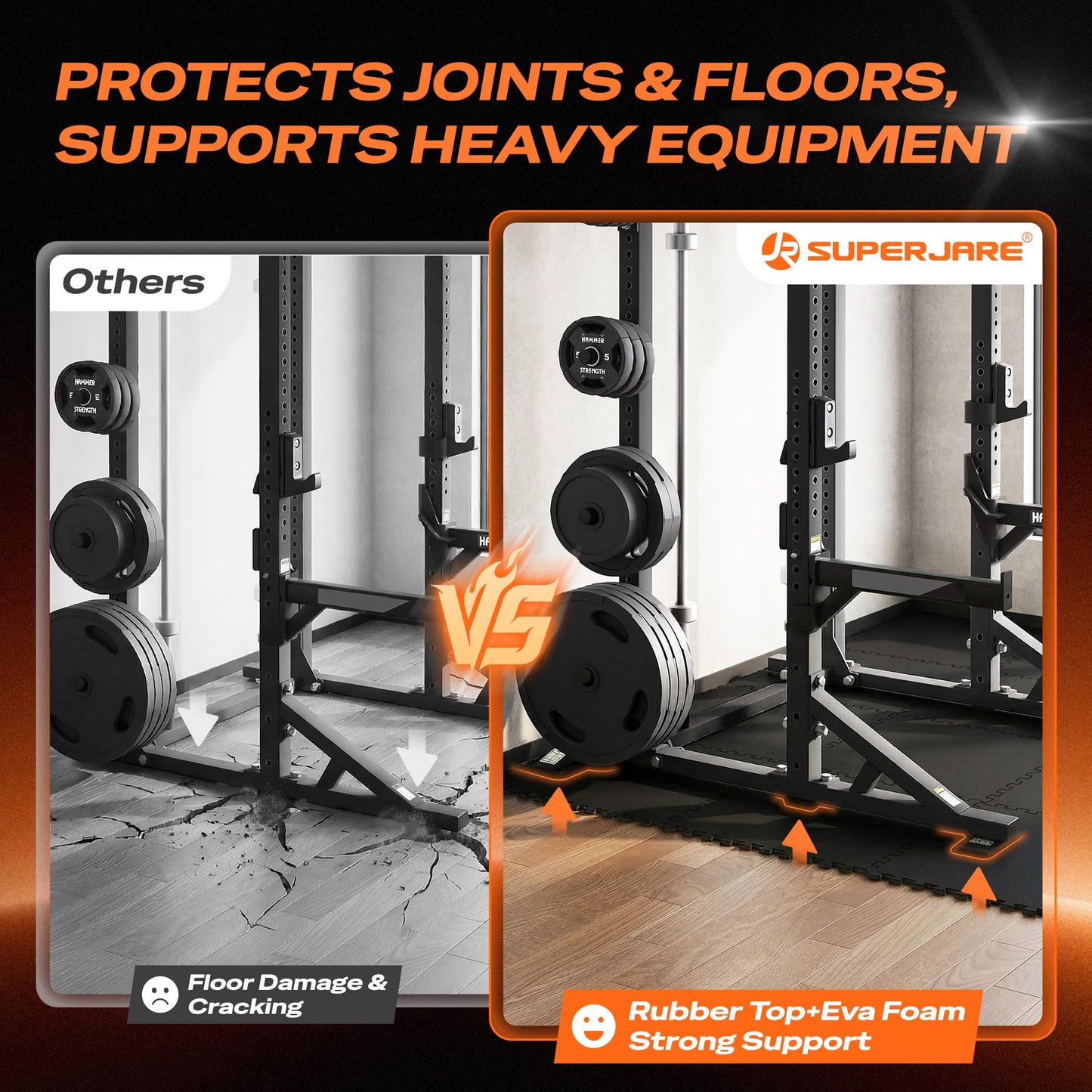 SUPERJARE 0.56'' Thick 36 Pcs 144 Sq Ft Rubber Top Exercise Equipment Mats, High Density EVA Foam Mats with Rubber Top, Interlocking Gym Flooring for Home Gym, Protective Workout Mat, Black
