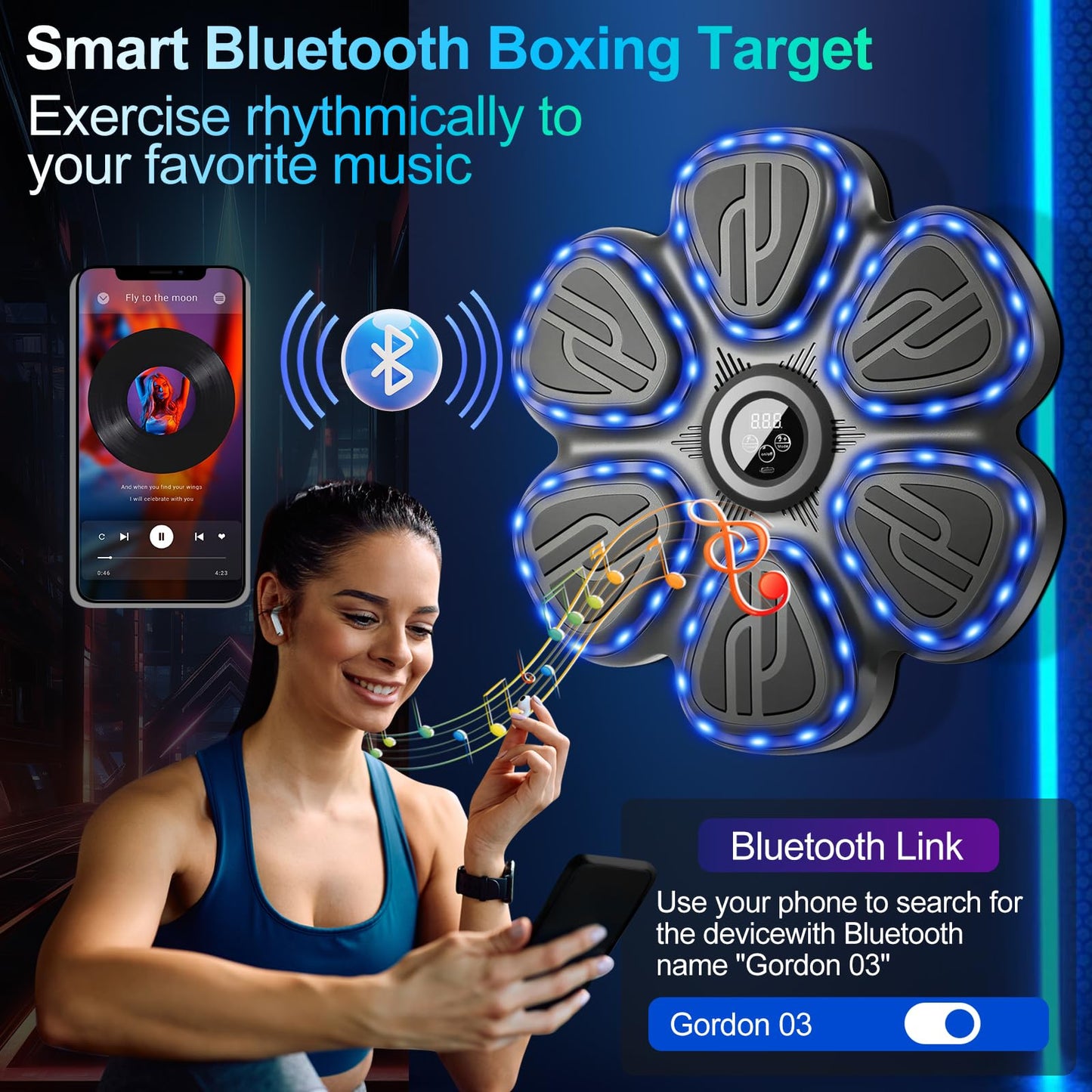 Terrepulse Music Boxing Machine for Kids,Wall Mounted Training Punching Machine for Teenager & Adults,Smart Interactive Boxing Machine with LED Lights & Bluetooth (Black)