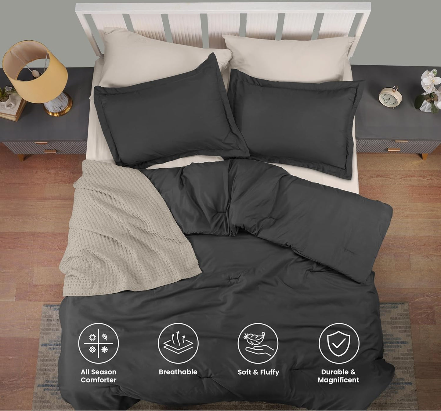 Utopia Bedding Queen Comforter Set - 3 Piece Grey Down Alternative Soft Bed Set | 88 x 88 Inches Comforter & 2 Pillow Shams