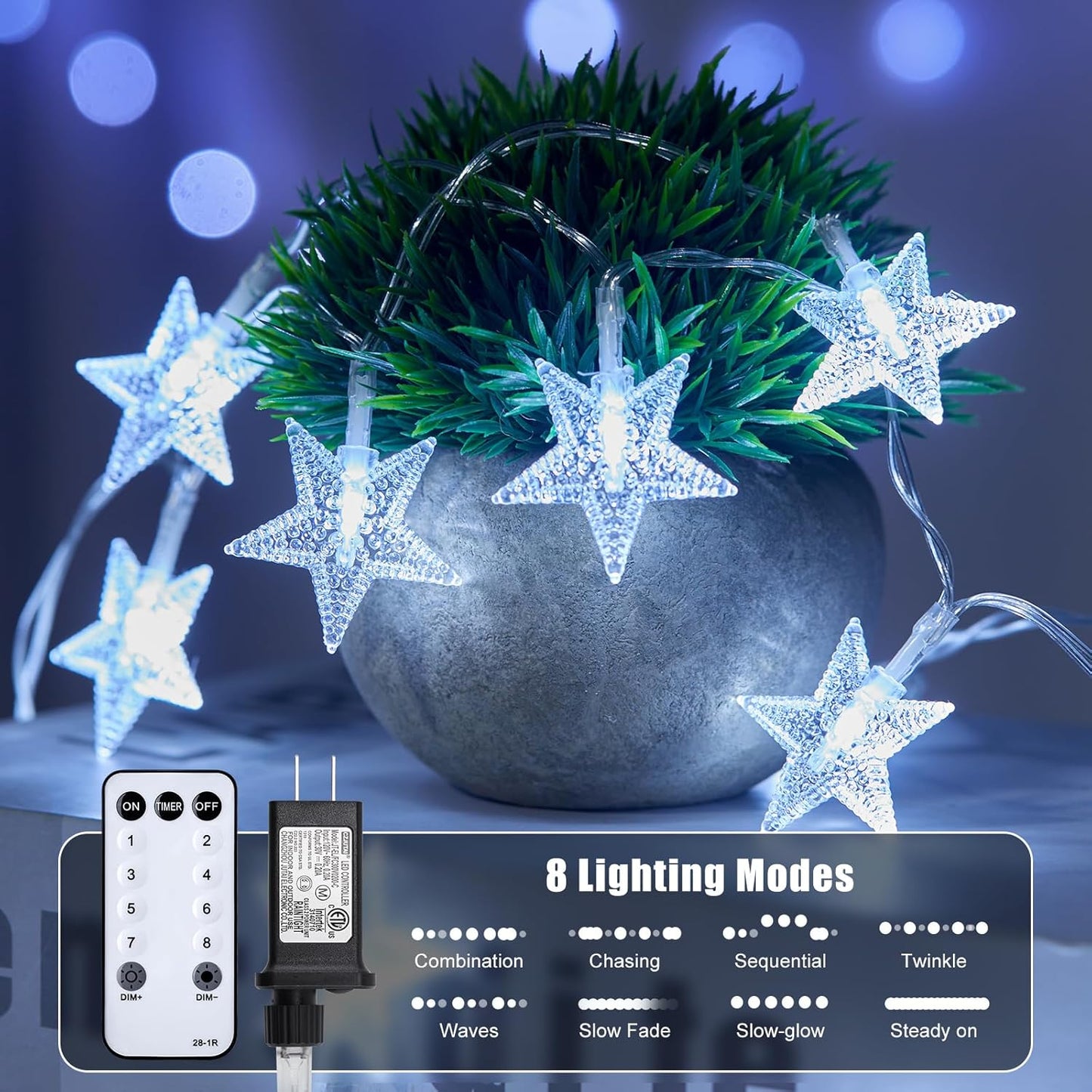 Star String Lights - 33 Ft 100 LED Waterproof Fairy Lights with Remote & Timer | 8 Modes for Home Decor
