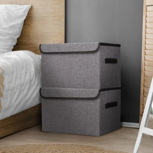 Bagnizer Collapsible Storage Bins - Large 17" 42 Quarts | Foldable Fabric Boxes with Lids (3-Pack, Gray)