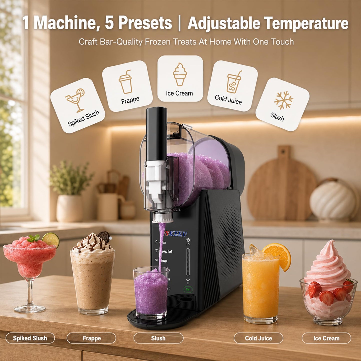 85oz Slushy Maker Machine for Home, Slushie Machines No Ice Needed Countertop with 5 Presets, Auto-Clean, Frozen Margaritas, Cocktails, Frappés, Smoothies, Milkshakes Summer Parties Gifts