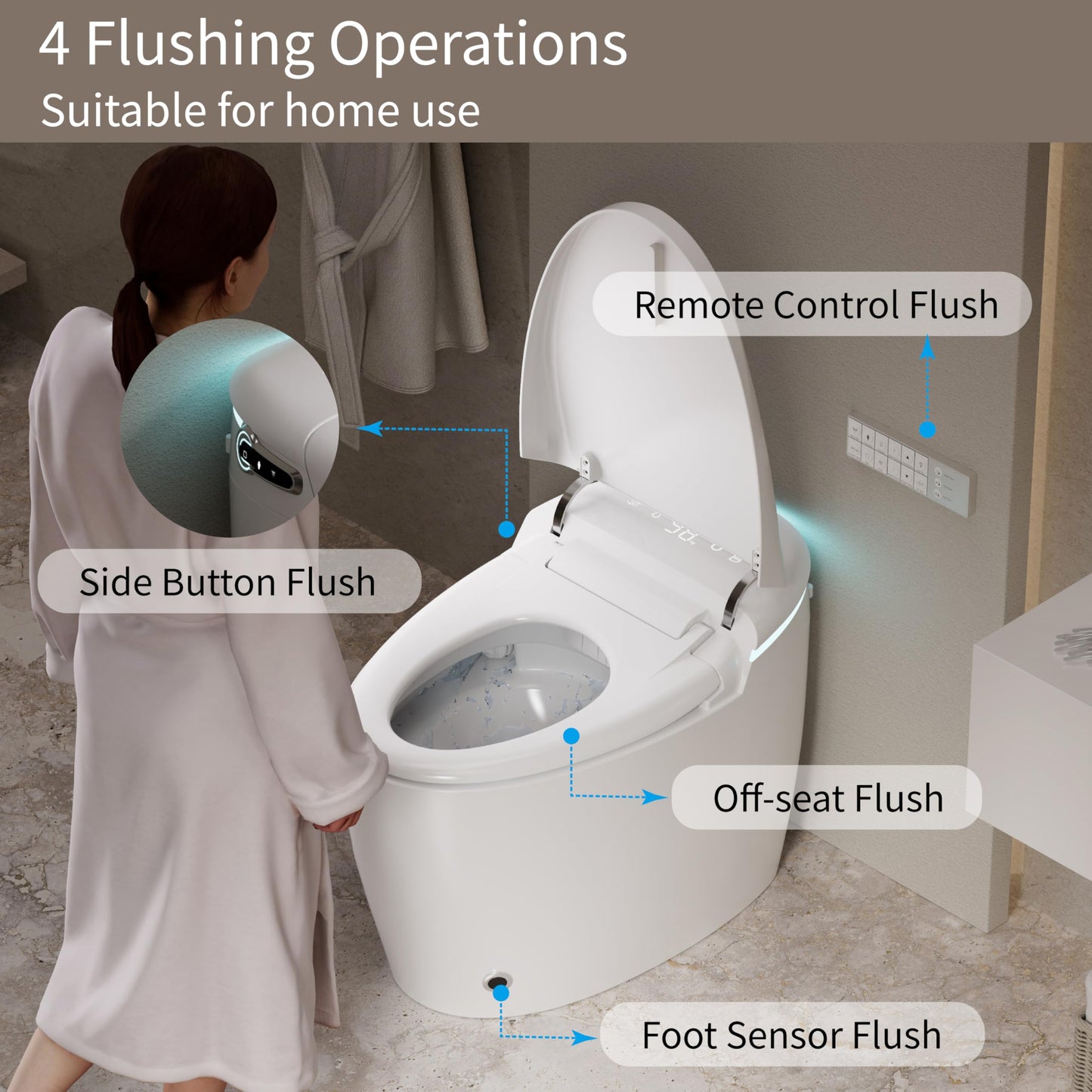 Bybarenova Smart Toilet with Bidet Built in, Tankless Elongated Smart Toilet, Auto Flush, Warm Water and Dryer, Soft Close Heated Seat, Digital Display, 12'' Rough-in