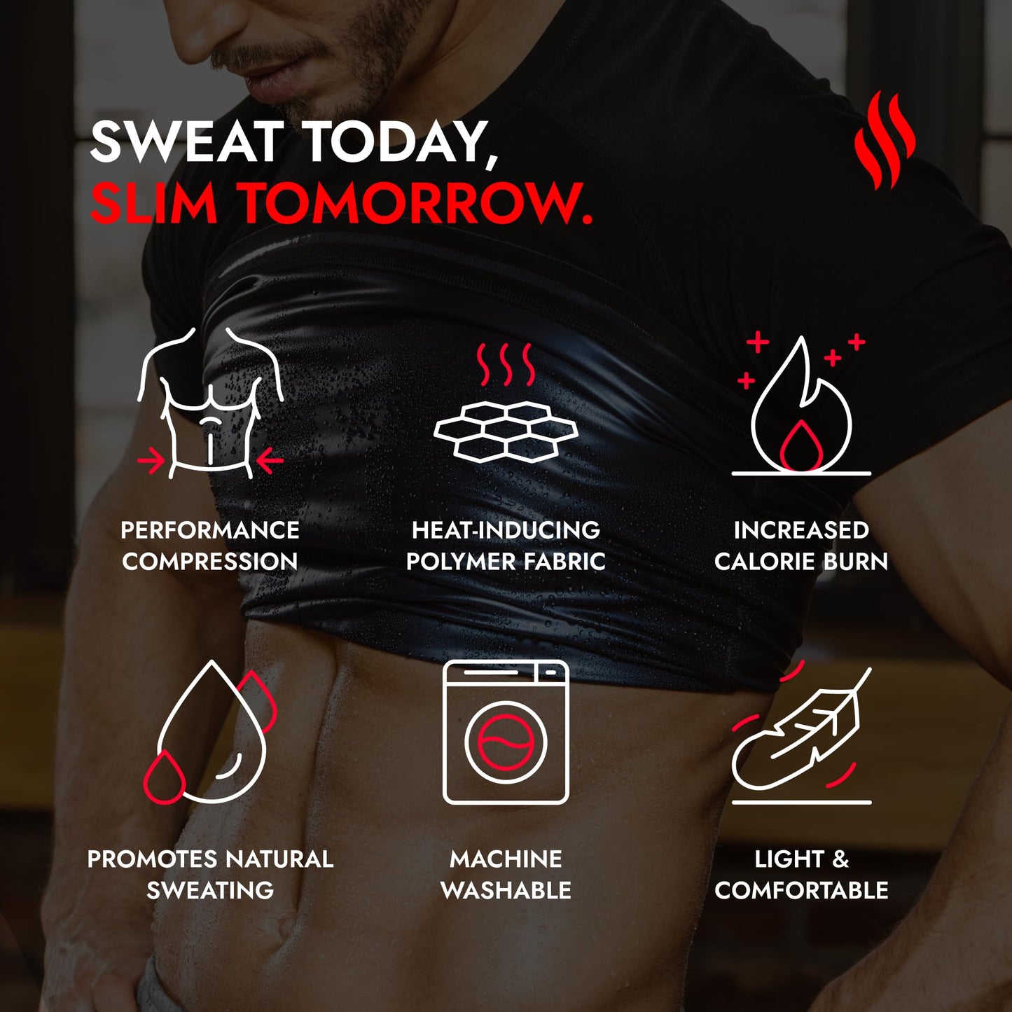 Sweat Shaper Men's Sauna Suit Shirt - Heat Trapping Sweat Compression Vest, Shapewear Top for Men, Sweat More & Look Great, Gym Workout Exercise Versatile Heat Shaper Jacket (Black, Small)