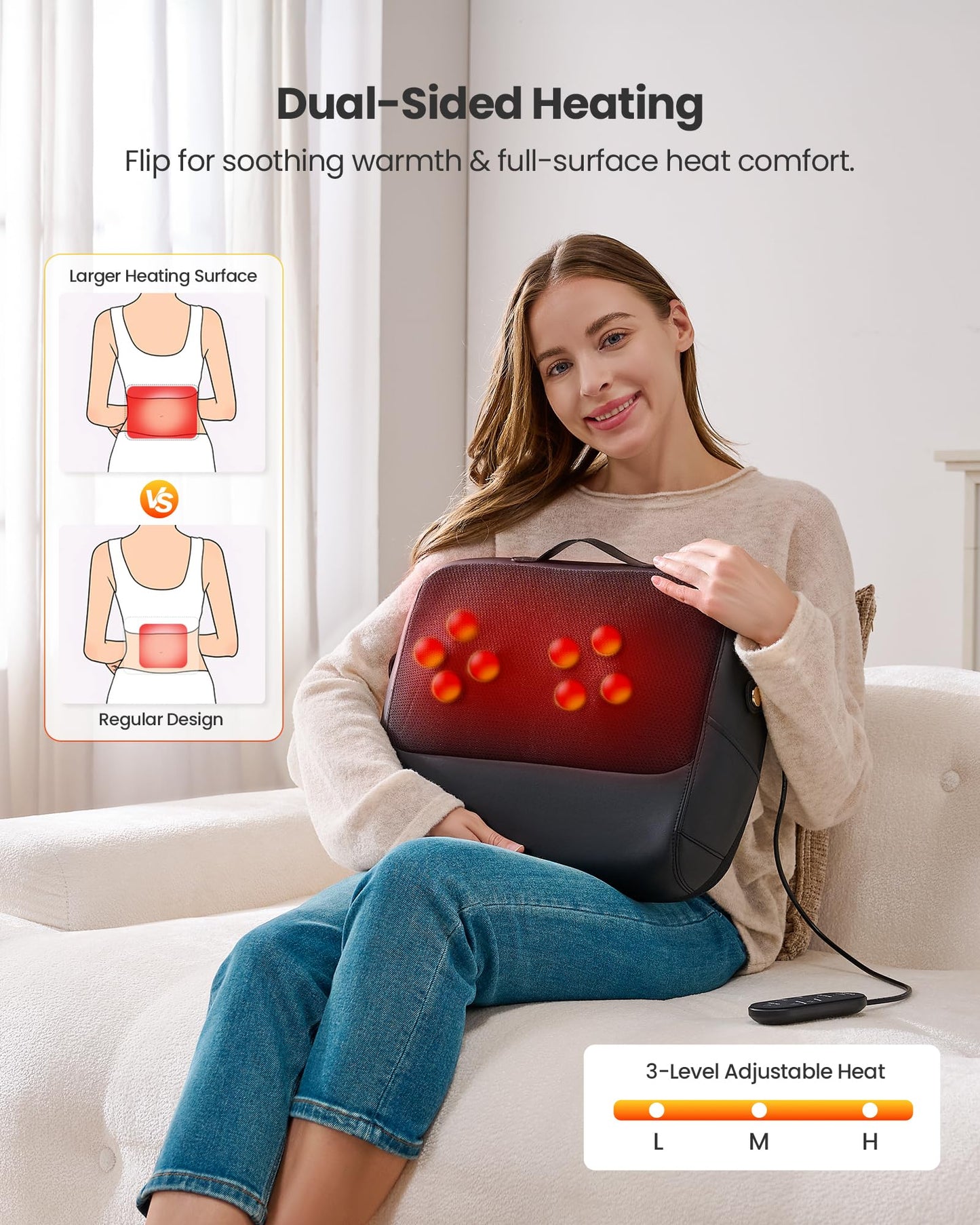 KNQZE Shiatsu Back Massager for Pain Relief with Heat, Fathers Day Gift, Deep Tissue Massage Cushion, Dual-Side Heating & Lumbar Support, Portable Chair Massager for Neck, Shoulder, Gifts for Mom Dad
