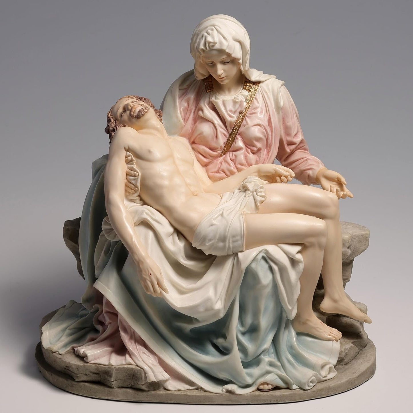 Regine Switzerland Pieta & Michelangelo Decorative Figurine - Elegant Pink & Blue Design, 10.63 Inch