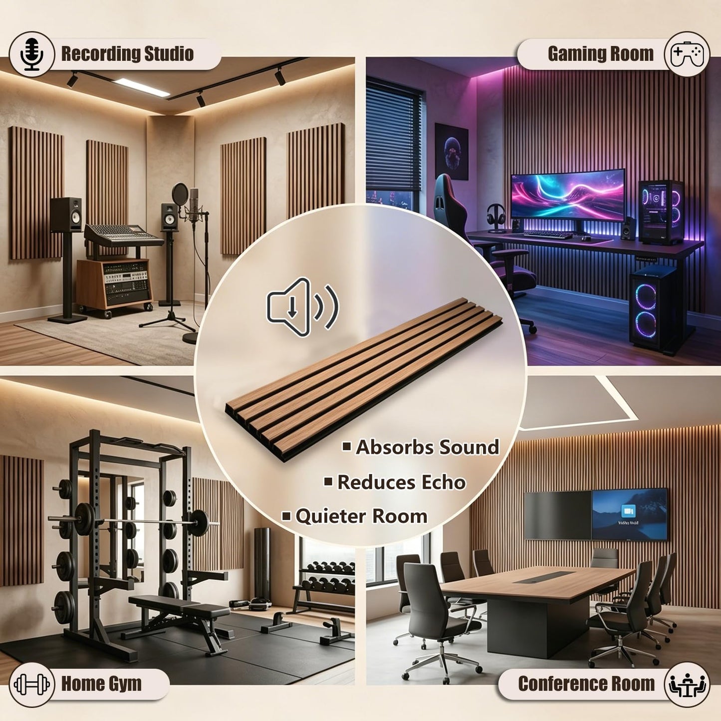 ZThrgran 6-Piece Wood Slat Acoustic Wall Panels, 94.5"x7.9" 3D Textured Accent Strips for Room Decor and Noise Reduction, Walnut