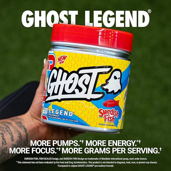 GHOST Legend Pre-Workout Powder, Swedish Fish - 30 Servings ??Pre-Workout for Men & Women with Caffeine, Choline, L-Citrulline, & Beta Alanine for More Pumps, Energy & Focus - Vegan Friendly