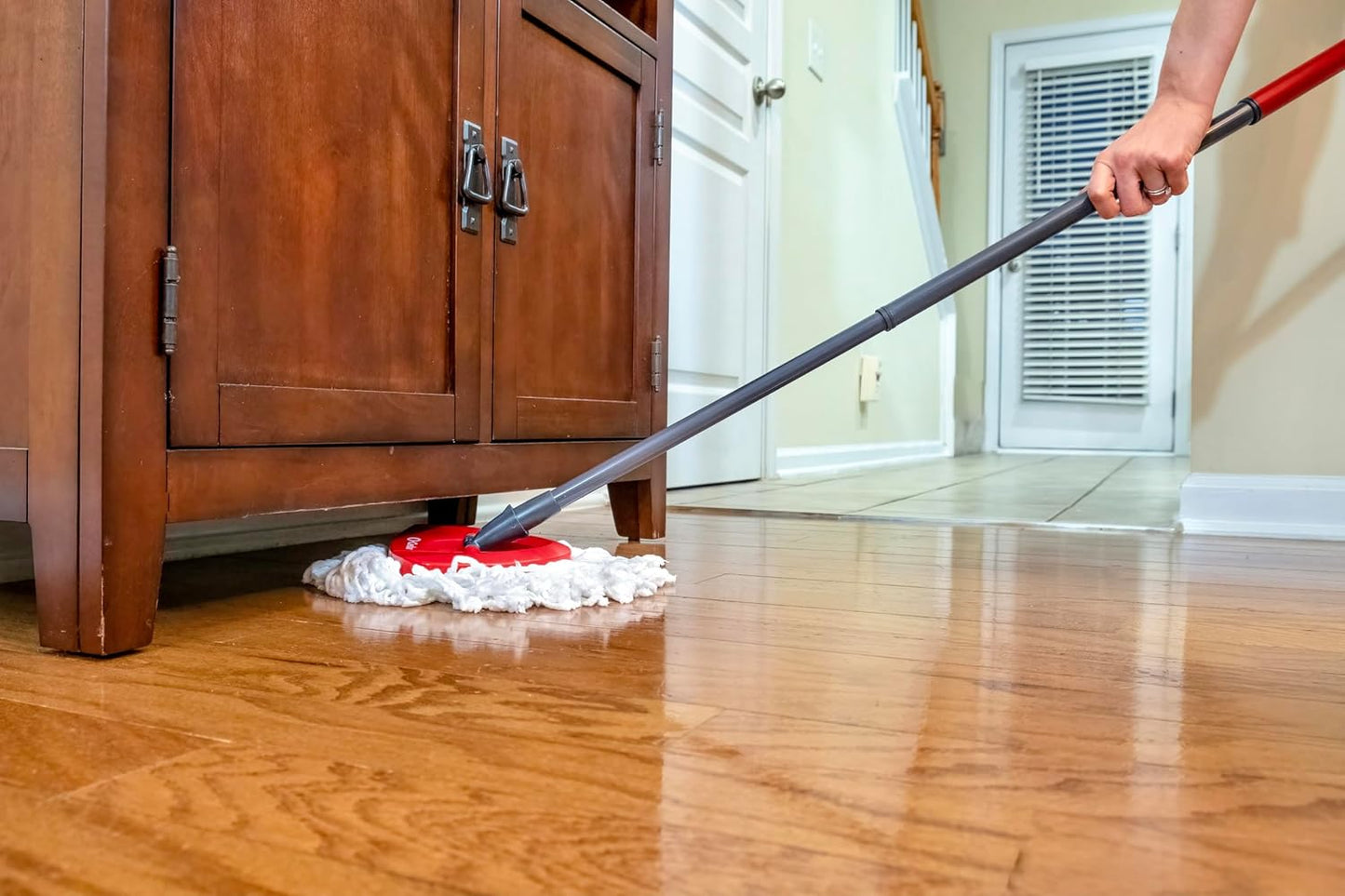 O-Cedar EasyWring Microfiber Spin Mop - Efficient Floor Cleaning System with 2 Extra Refills | Red/Gray