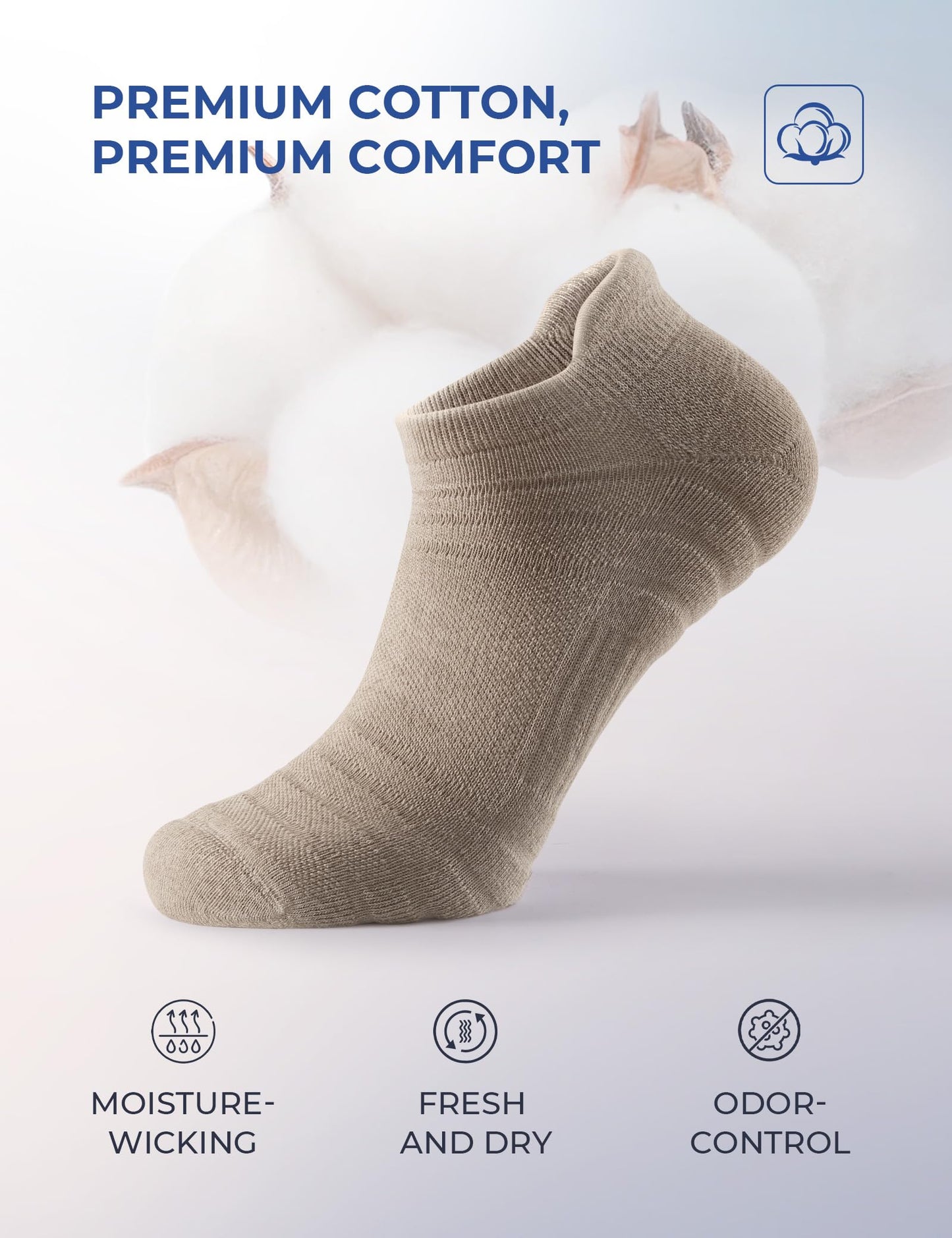CS CELERSPORT 6 Pack Athletic Running Ankle Socks, Low Cut Cushioned Tab Sports Socks Men Women,Brown, Large