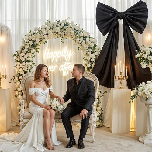Black Bow Decor - 40 x 24 Inches Large Satin Ribbon Bow for Wedding & Birthday Backdrop