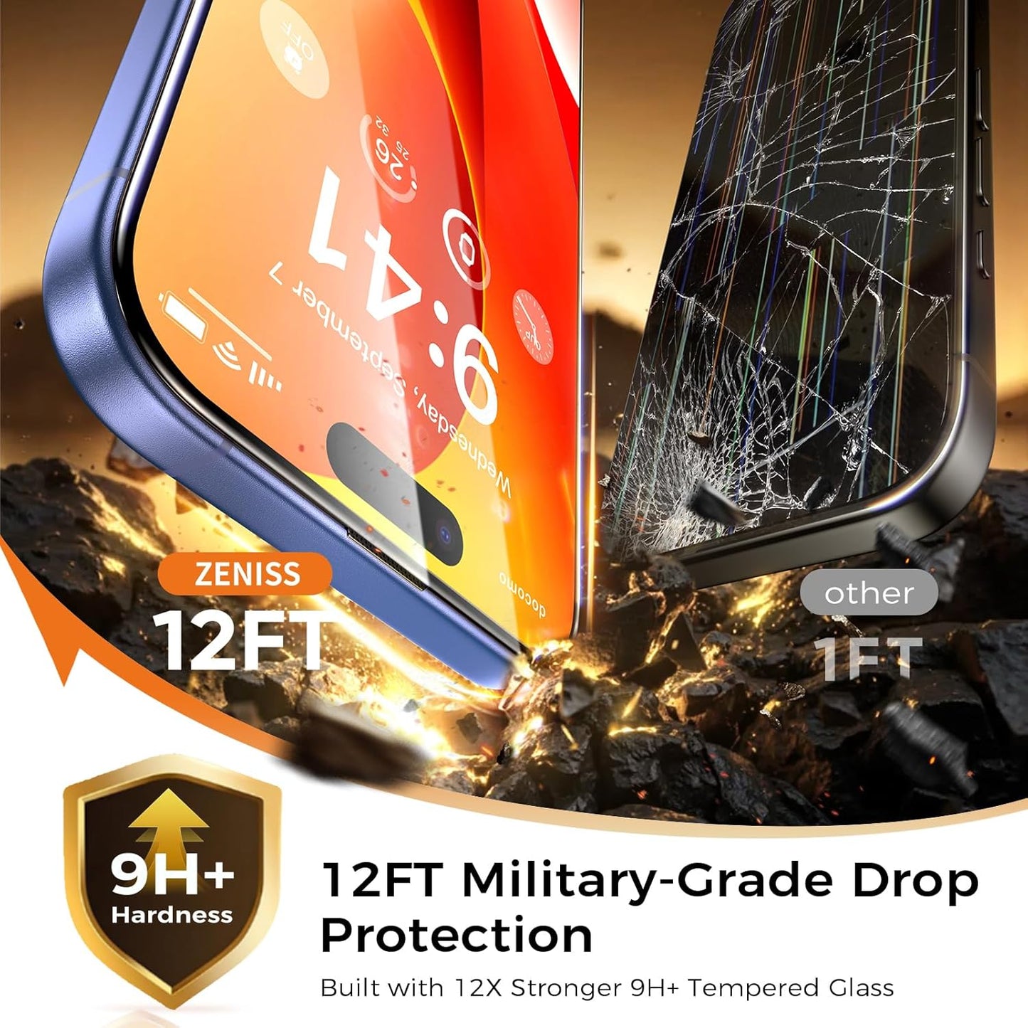 9H+ 16 12FT 6.7", 2 Pack Zeniss NeverBreak Hardness for iPhone Plus Screen Protector Military Grade Protection