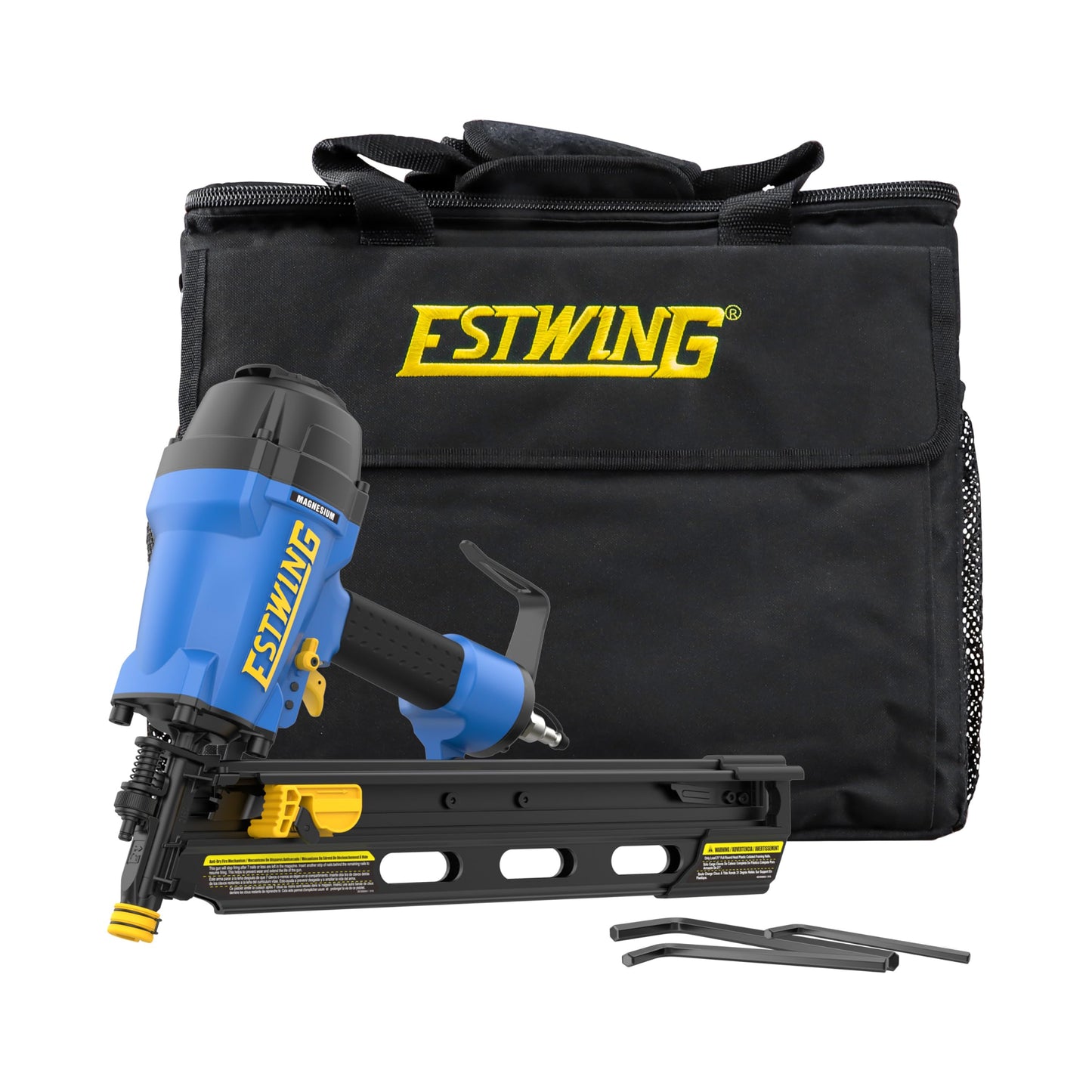 Estwing Pneumatic 21 Degree Framing Nailer, 2”–3-1/2” Framing Nails, Lightweight Magnesium Nail Gun with Depth Adjustment, Dual Trigger & Swivel Fitting, Includes Belt Hook & Carry Bag, EFR2190