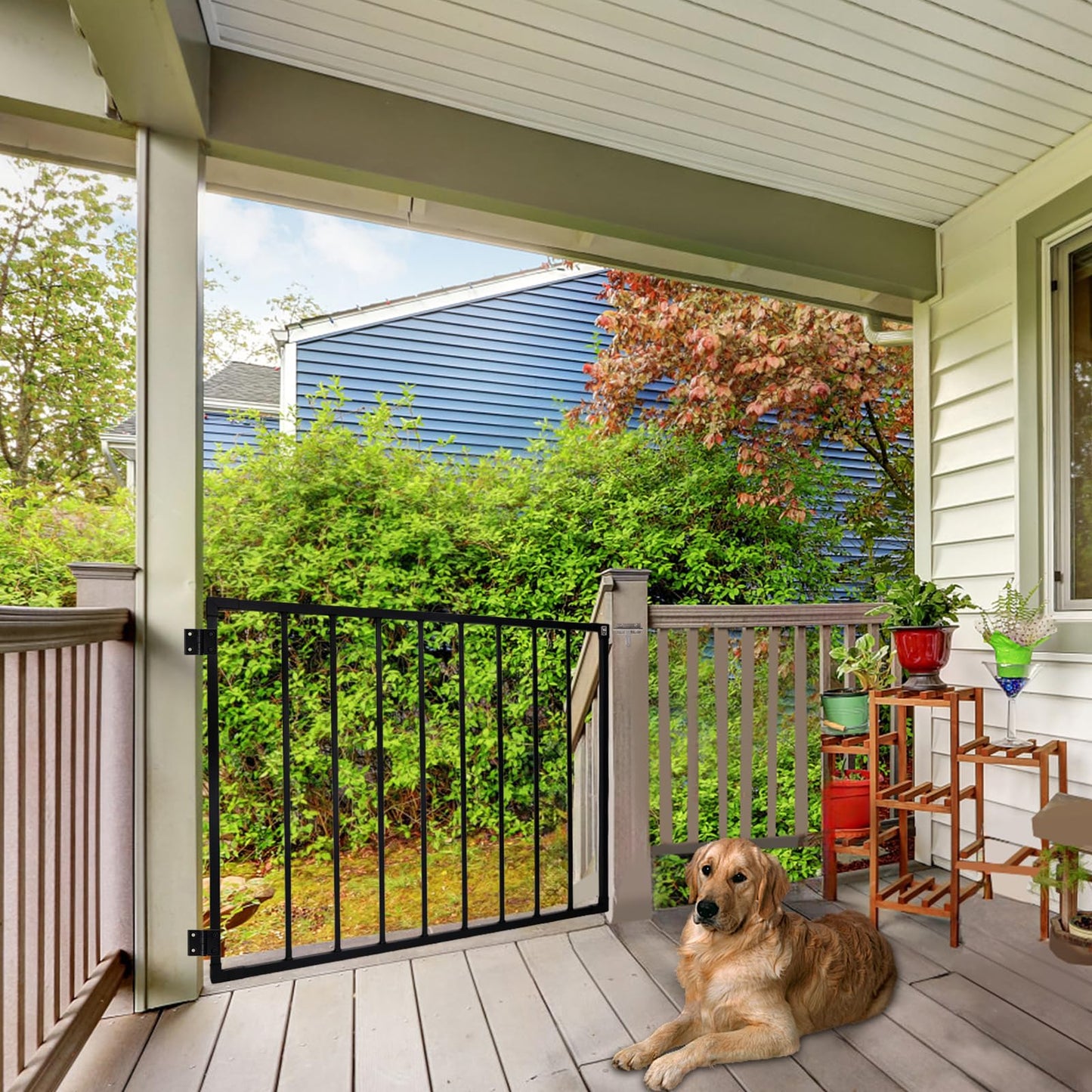 Deck Fence Gate Kit (38" Height X 48" Width) – Entry Way Metal Gate Black Powder Coated DIY Fence Gate for Residential Deck, Patio, Yard & Garden – Includes Hinges and Latch