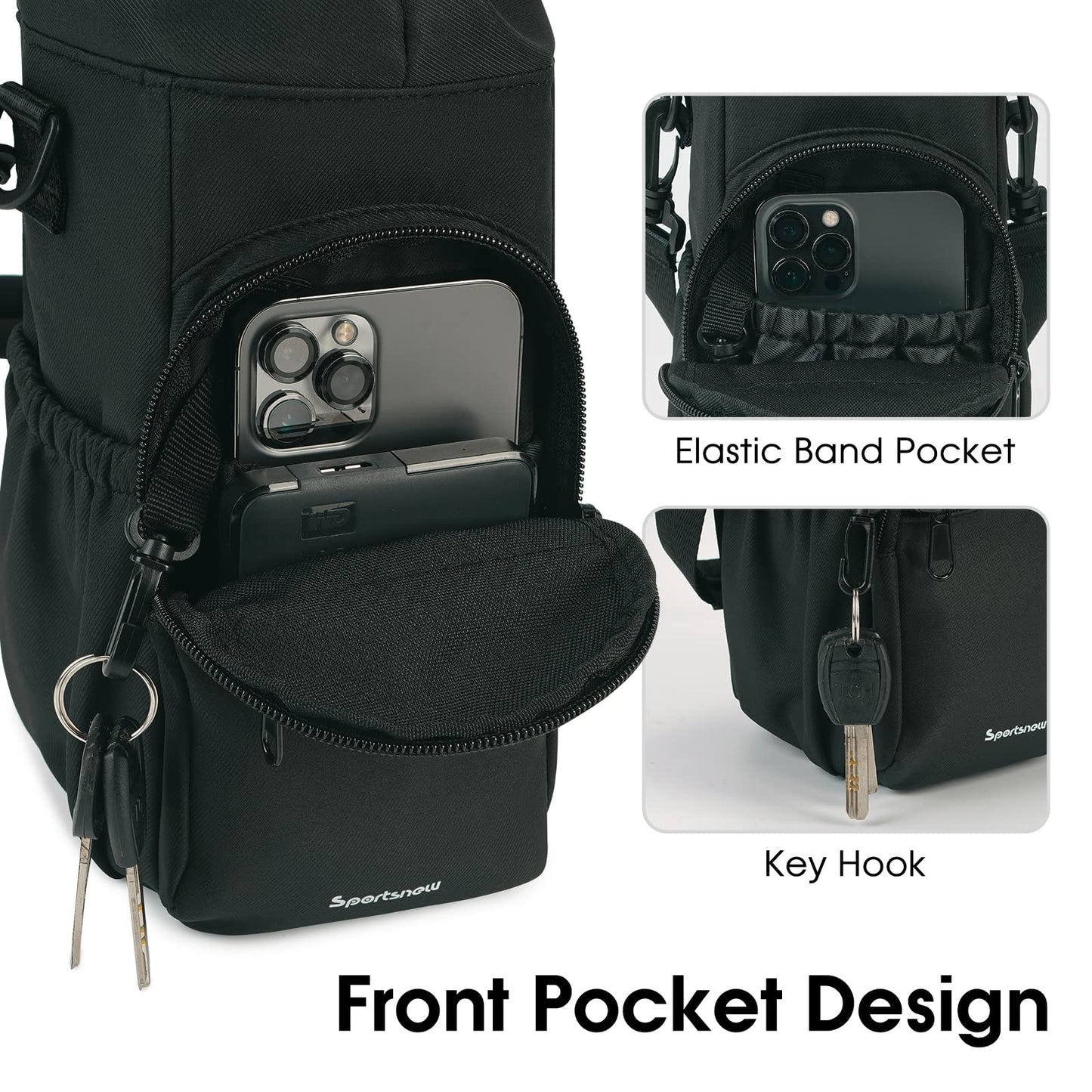 sportsnew Water Bottle Holder with Strap 32oz 40oz Crossbody Insulated Cup Sleeve Water Bottle Carrier Sling Bag with Phone Pocket Pouch for Walking Hiking Travelling, Black