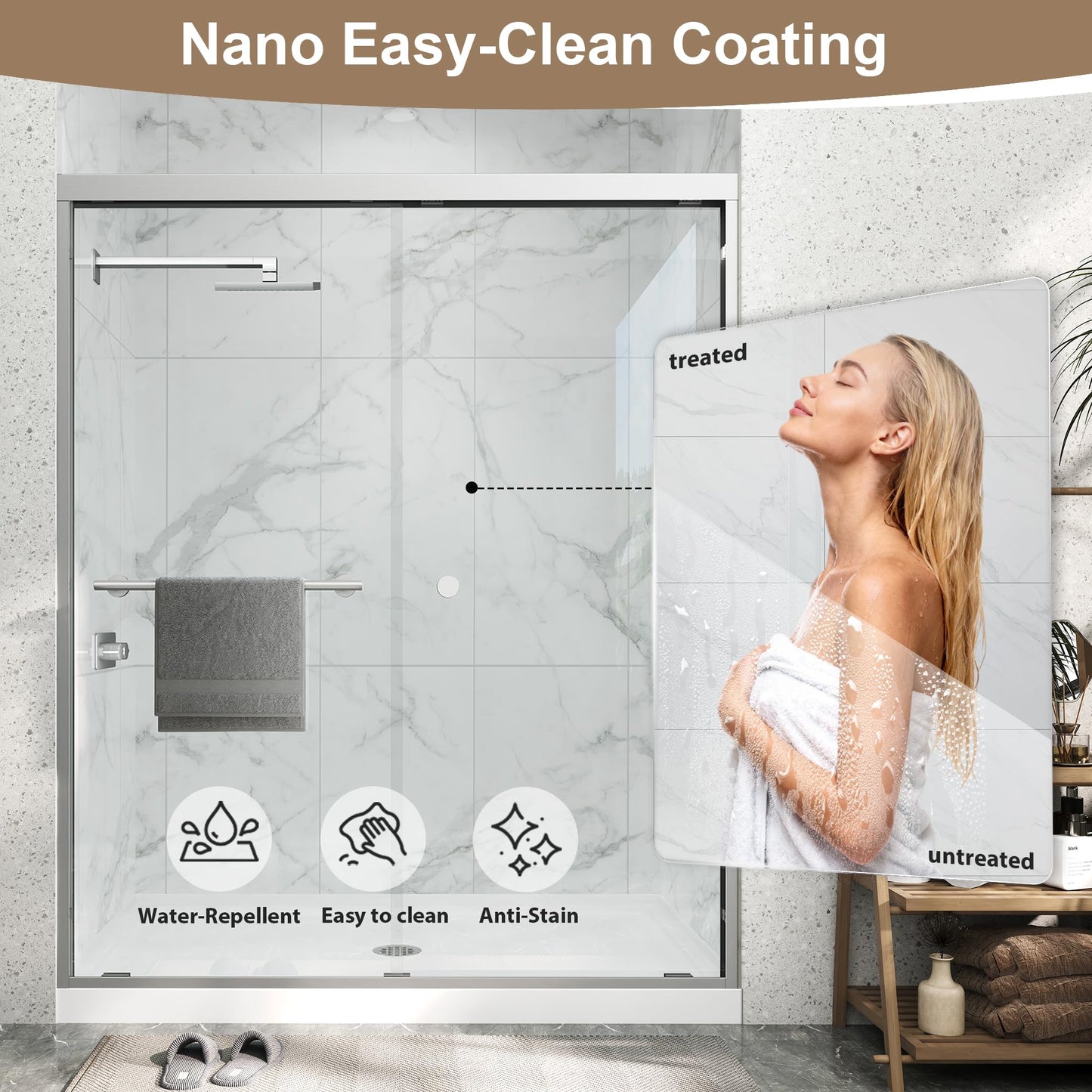 Double Sliding Shower Door 61-66" W x 72" H,Semi-Frameless Glass Shower Door with Nano Explosion-Proof Safety Film, 1/4"(6mm) Tempered Glass,Easy-Clean Bypass Walk-in Shower Door,Brushed Nickel