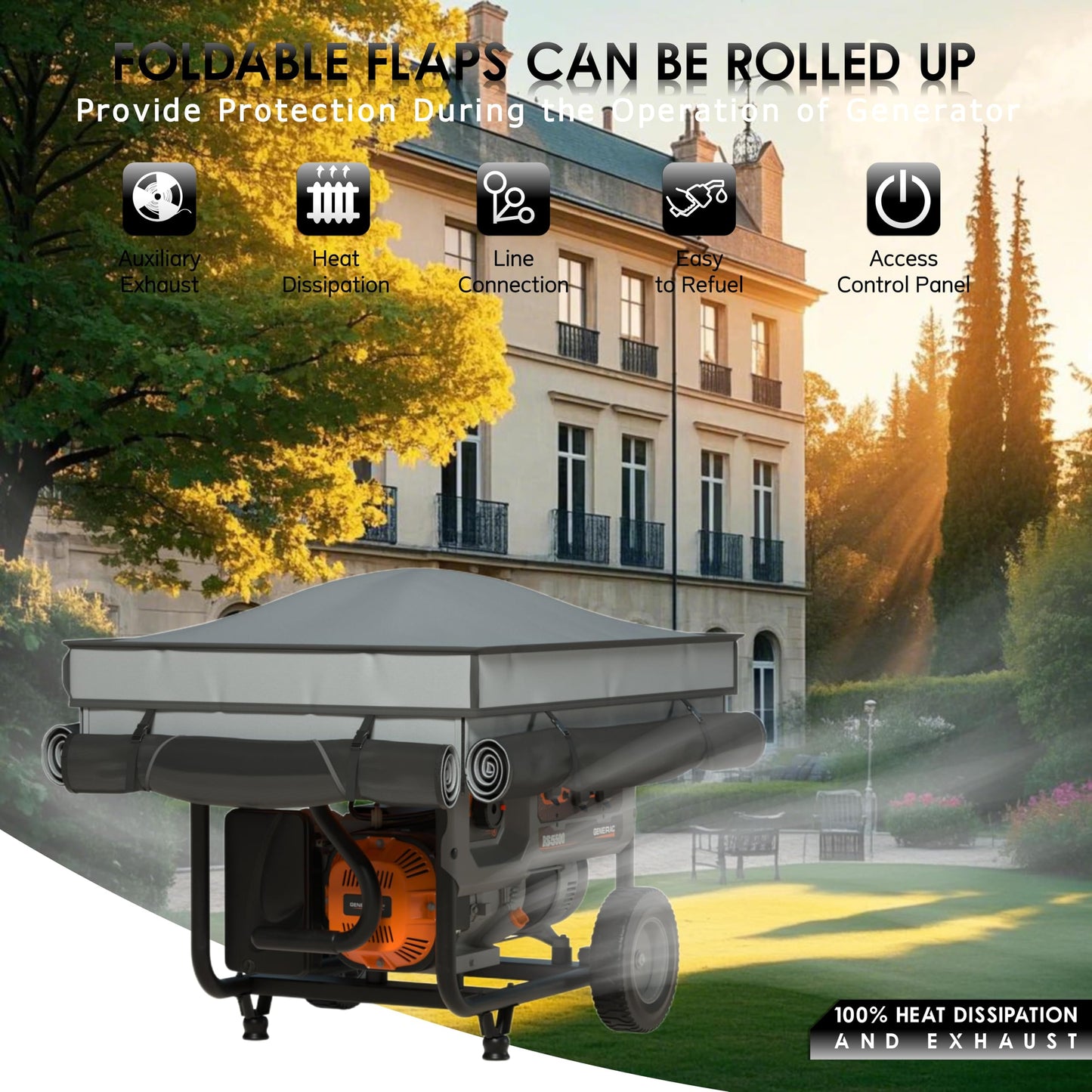 Generator Tent Cover with Bracket,Generator Covers While Running,Rooftop Design,No Water Accumulation,100% Waterproof Heavy Duty Tarps Generator Tent,38 "x28 " x27 ",Gray.
